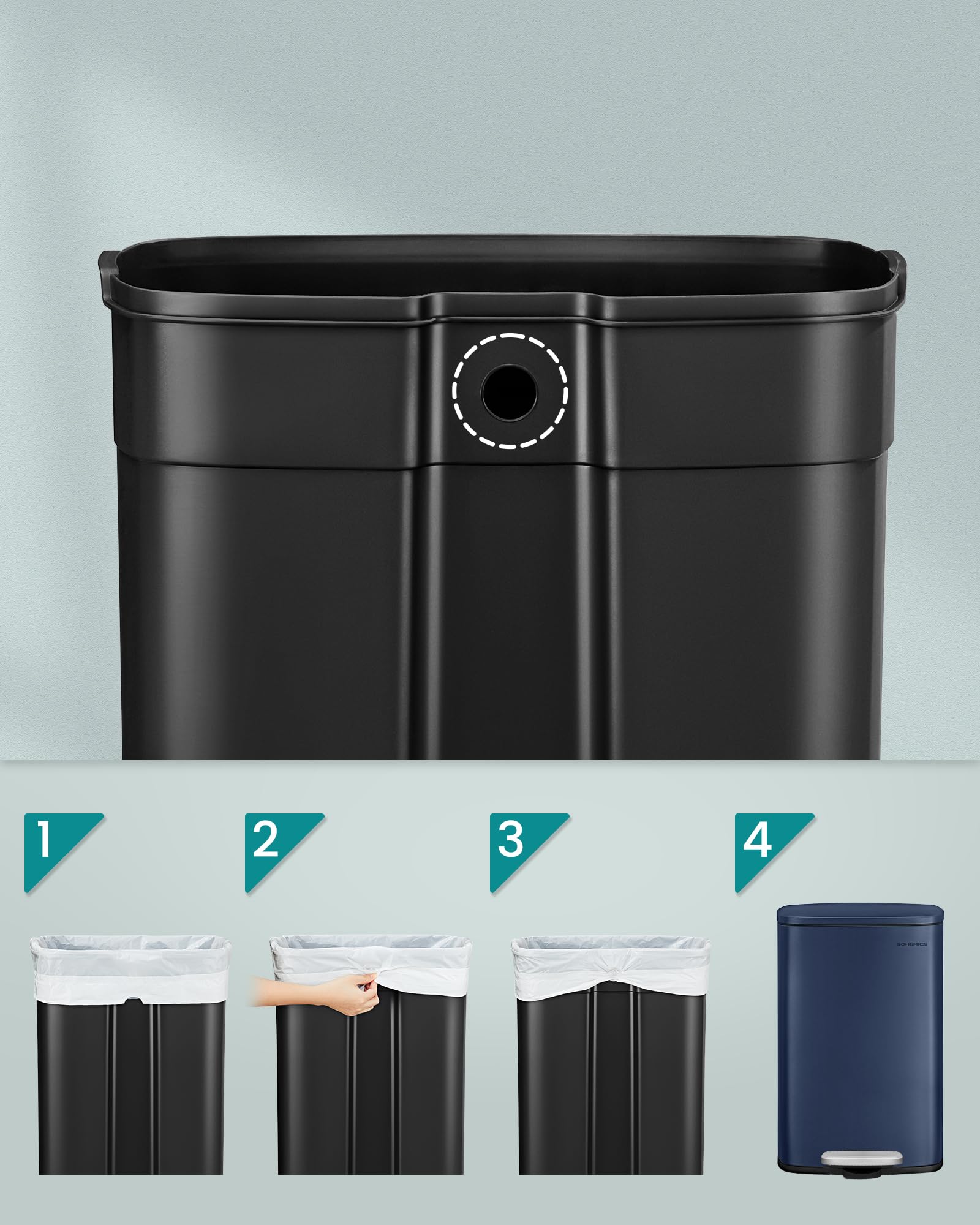 Songmics Vuilnisemmer keuken, 30 liter, afvalemmer