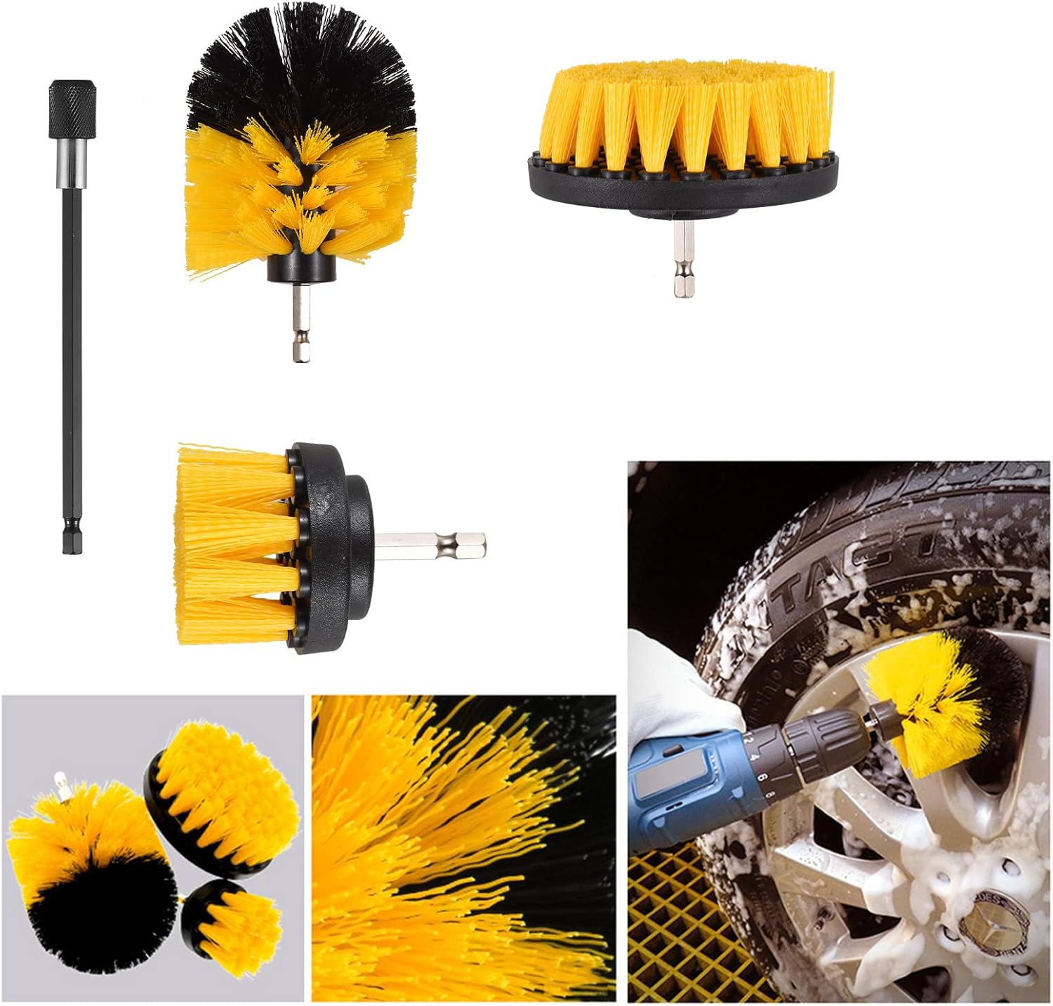 40PCS Drill Brush Attachments Car Detailing Brush Kit for Auto Exterior and Interior Includes Scrub Pads Sponge Pads Washing Mitt Air Vent Brush Extension Rod Household ing Set for Cars