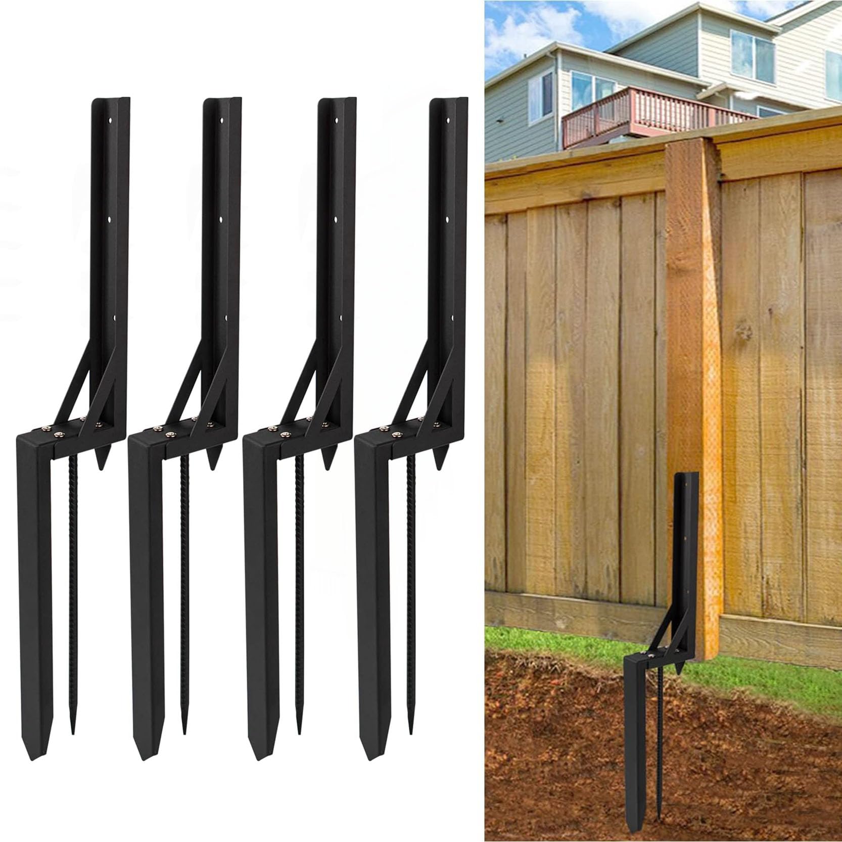 LQSYBHD Fence Post Repair Kit Heavy Duty Fixer Anchor Ground Spike Fence Post Support Stake for Repairing Damaged Fence Gate Posts Sign Posts or Mailbox(Size:4pcs)
