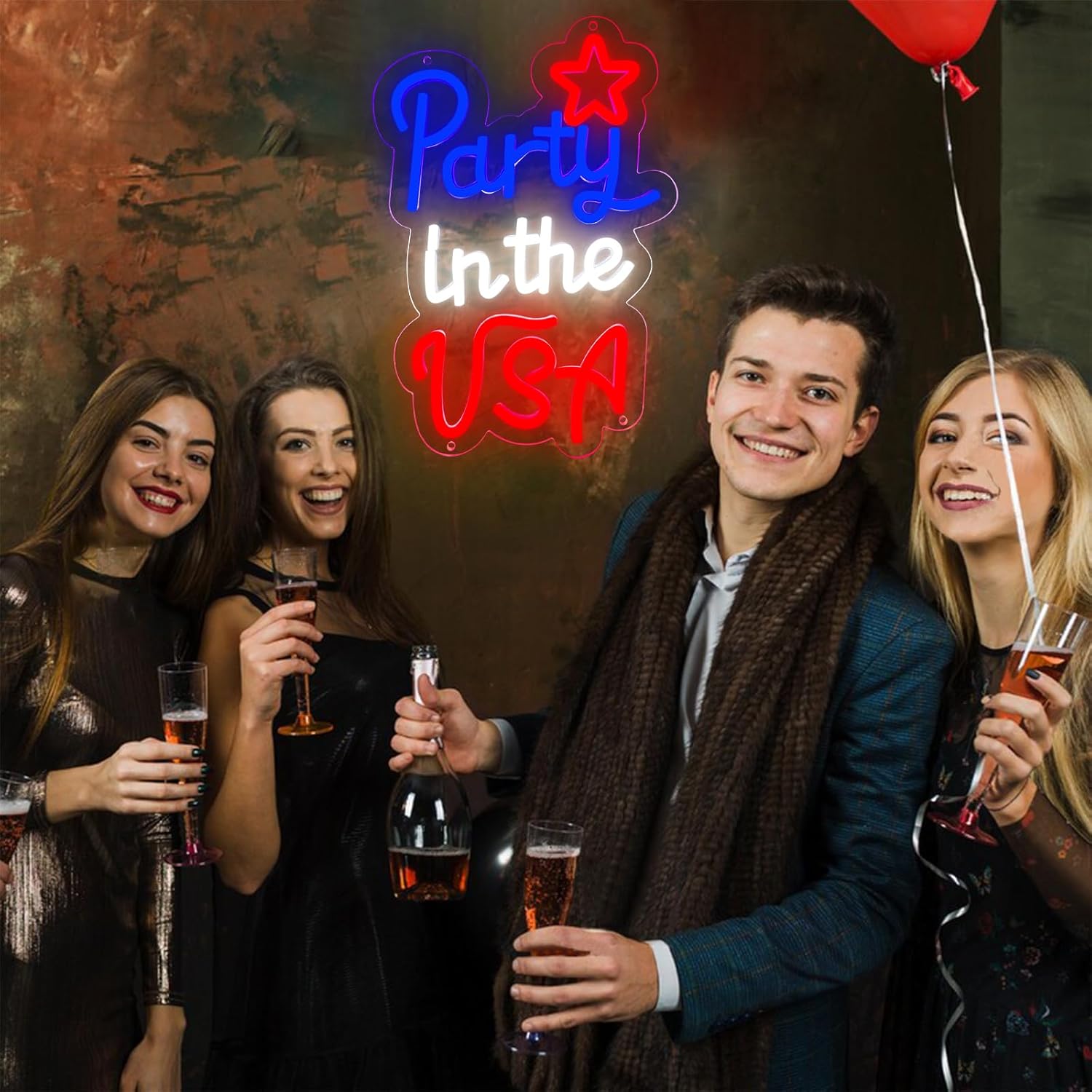 Party in the USA Neon Sign,Patriotic Neon Light for Wall Decor Memorial Day LED Sign,4th of July Decorations Light up Sign,Red White Blue Home Decor for Bar,Bedroom,USA Theme Party