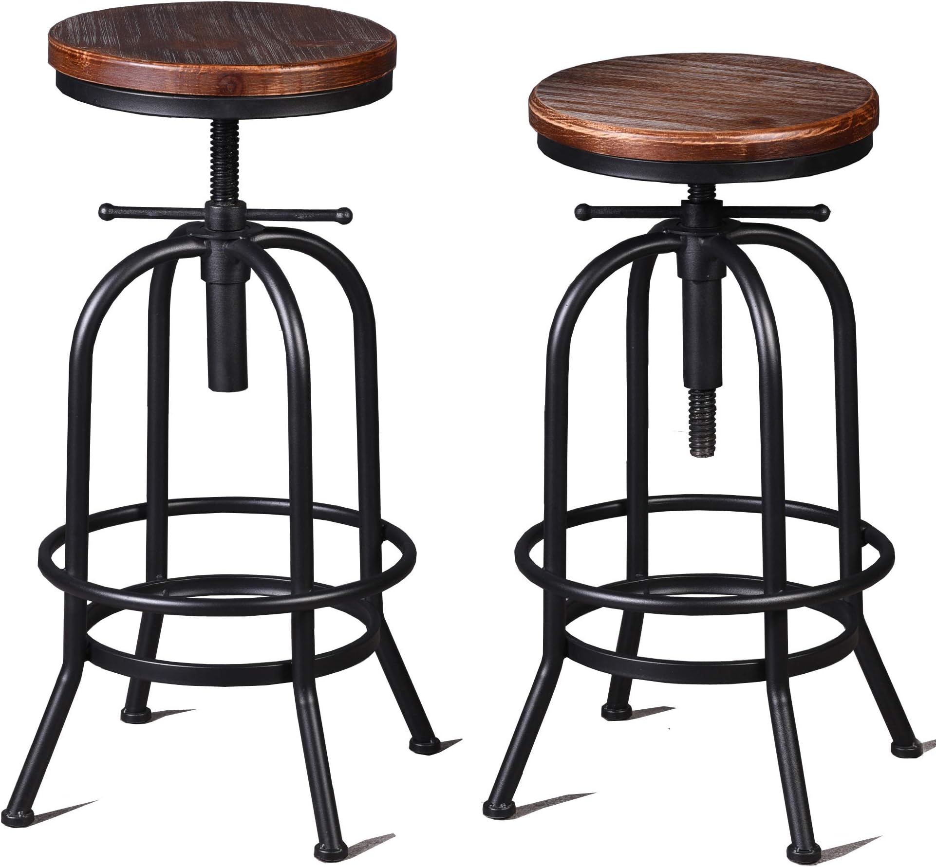 Diwhy Industrial Bar Stool-26-32 Inch Adjustable Swivel Metal Wood Stool Counter Height Bar Stool with Footrest-for Kitchen,Dining Side Chair,Pub,Bistro (Black 2pcs)