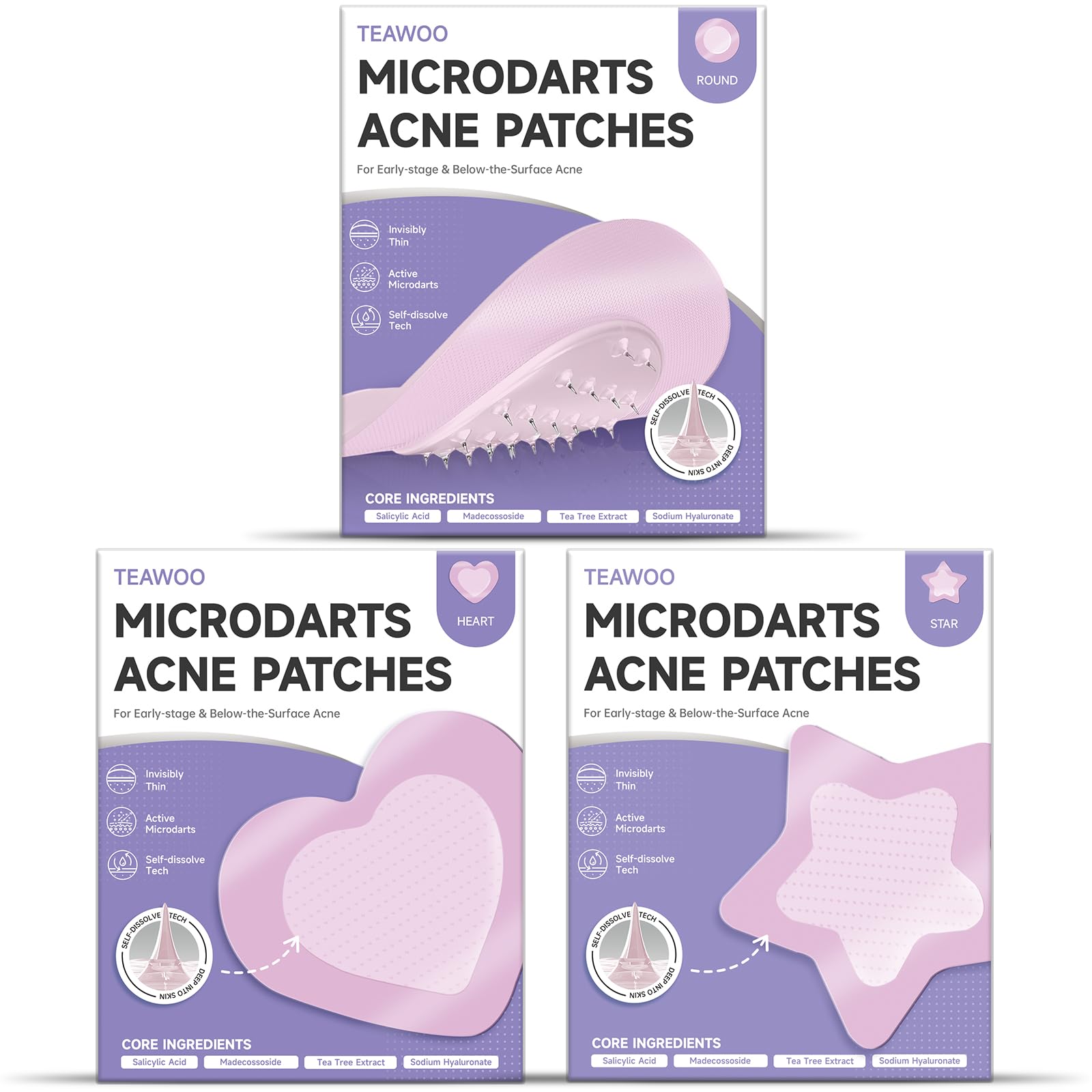 27-Count Microdart Acne Patches Cute Multishaped Hydrocolloid Pimple Patches with Salicylic Acid Madecossoside Microdart Zit Patches for Deep