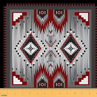 Erosebridal Western Aztec Waterproof Outdoor Fabrics Rustic Farmhouse Fabric By The Yard 10 Yards Ethnic American Native Upholstery Fabric for Chairs Vintage Southwestern Decor, Grey Red