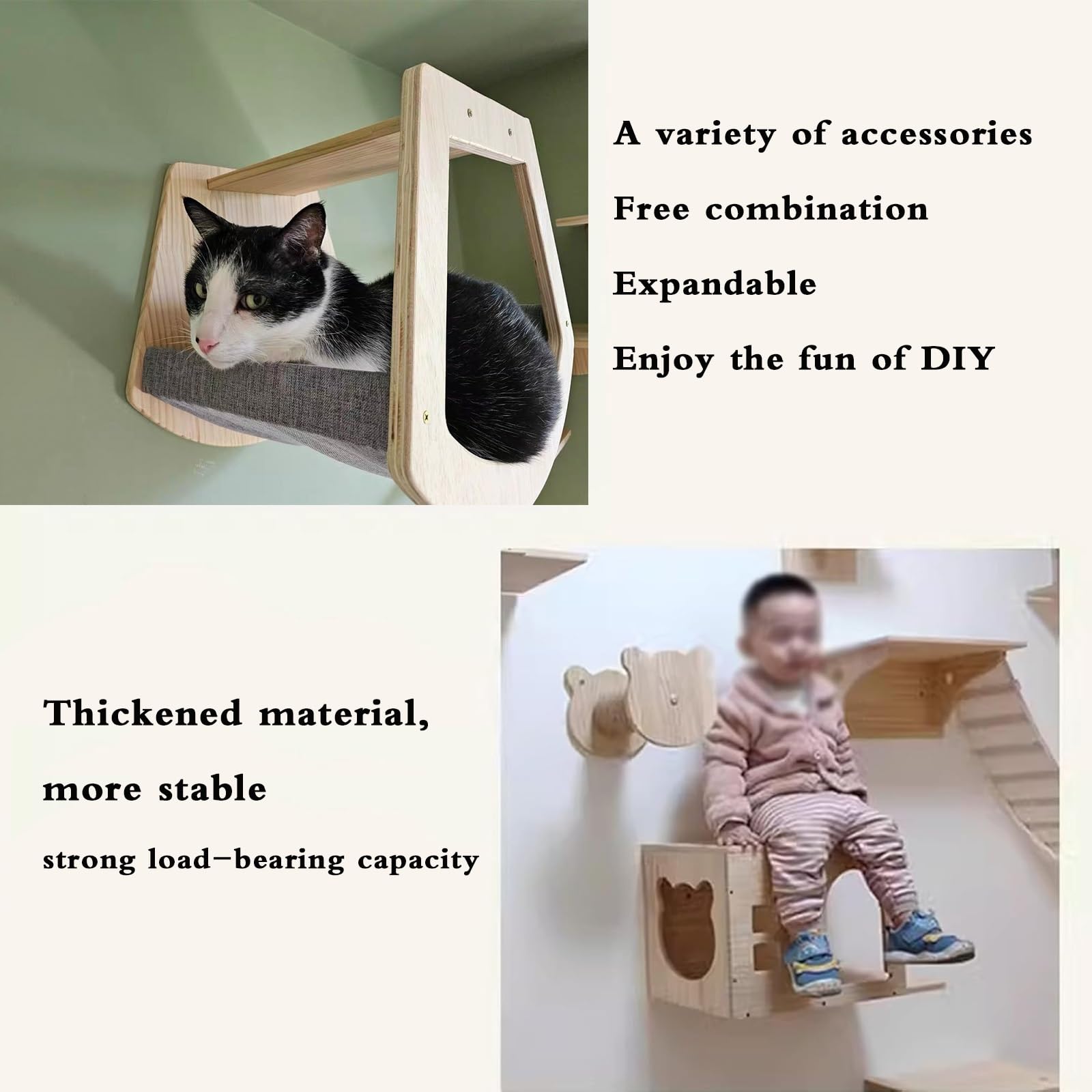 Cat Climber - Scaffale da parete in legno di pino, design moderno, salvaspazio, con palo tiragraffi in sisal naturale, per piccoli appartamenti
