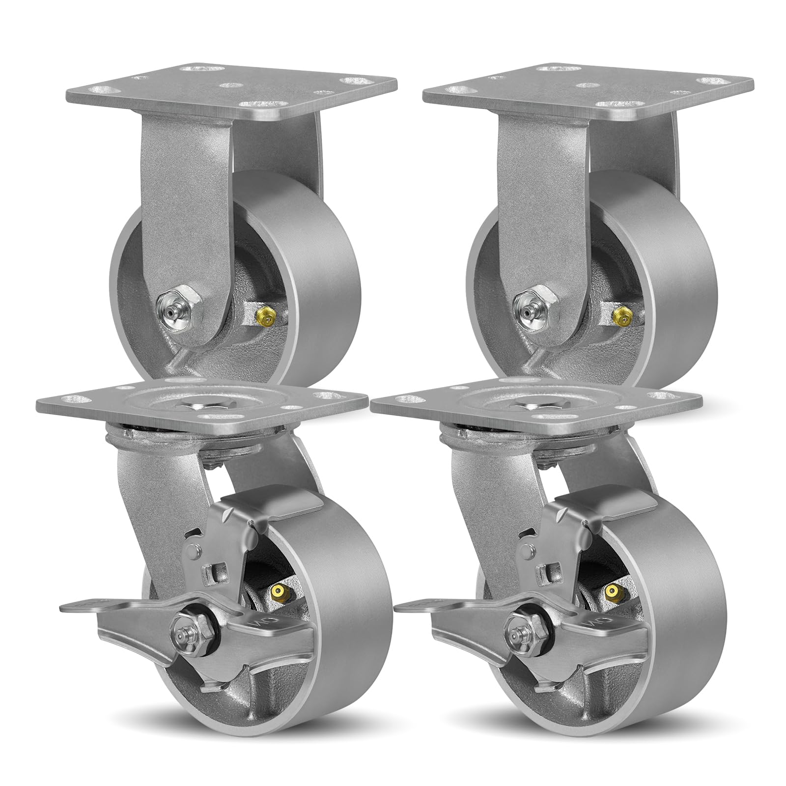 SY America 4" X 2" Cast Iron Caster Wheels,Set of 4 Heavy Duty Industrial Casters, Load Capacity 3200 lbs,Perfect Toolbox Caster Wheels-2 Brake & 2