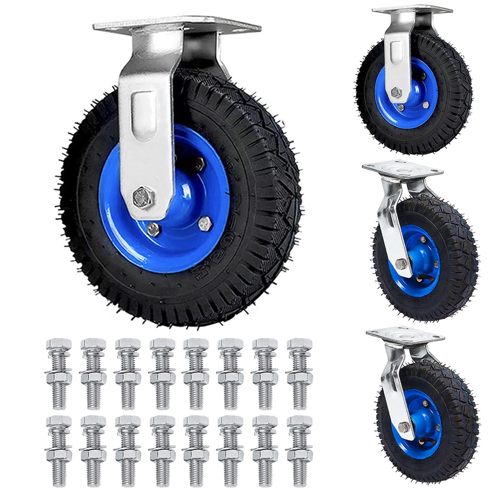 4 Schwerlastrollen Luftreifen Industrierollen 2 Lenkrollen 2 Bockrollen, Gummi Rollen Ø15cm 20cm 25cm Rollen Für Plattformwagen Lenkbare Plattenrollen Transportrollen Mit Schraube