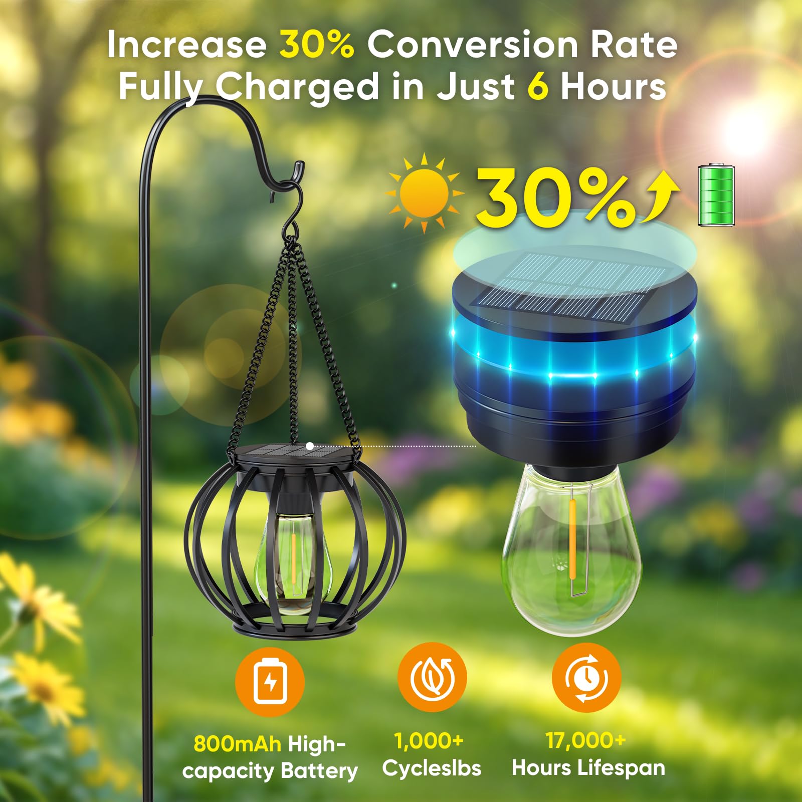 Lanterne solari impermeabili per esterni: confezione da 4 luci solari in metallo da appendere per esterni, lanterne da giardino a energia solare, luci decorative per albero, cortile, patio, tavolo,