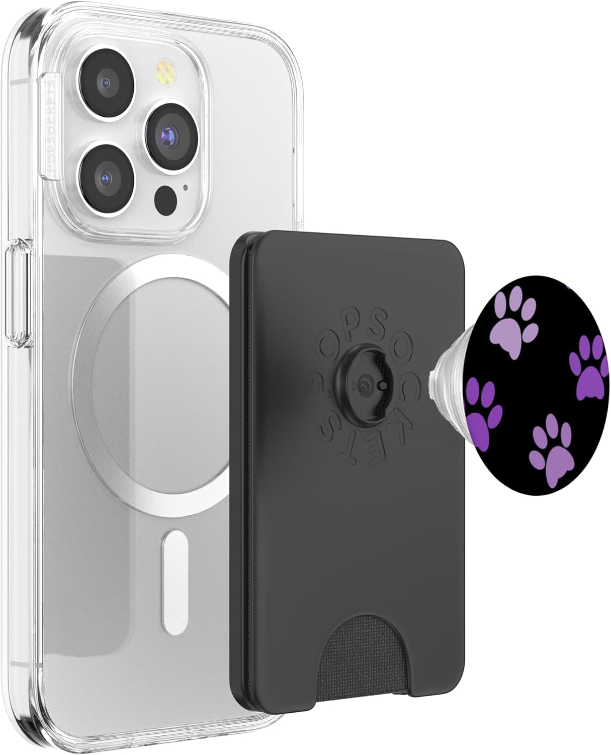 Black Paws Dog Mom Phone Pop Up Holder Cute Purple Paw Print PopSockets PopWallet for MagSafe