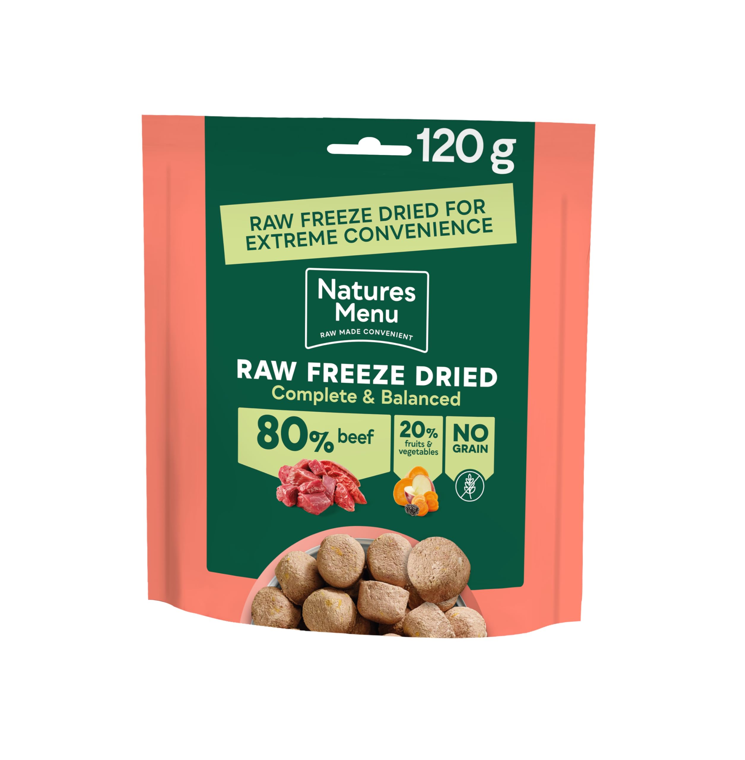 Natures Menu Freeze Dried Complete & Balanced Dog Food Nuggets - Beef - 120g