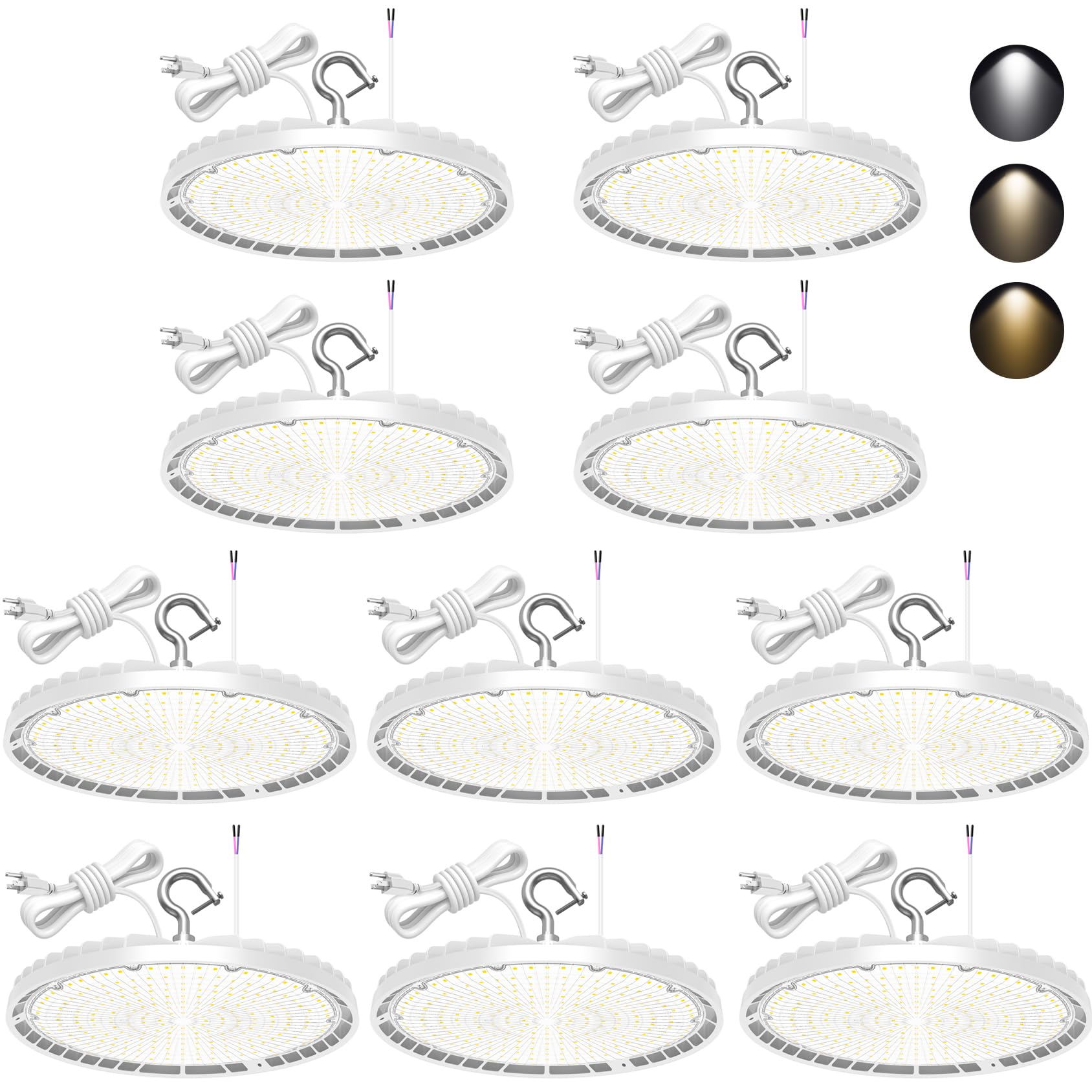 10 Pack LED High Bay Light 240W 200W 150W Adjustable UFO High Bay LED Lights 4500K 5000K 5700K