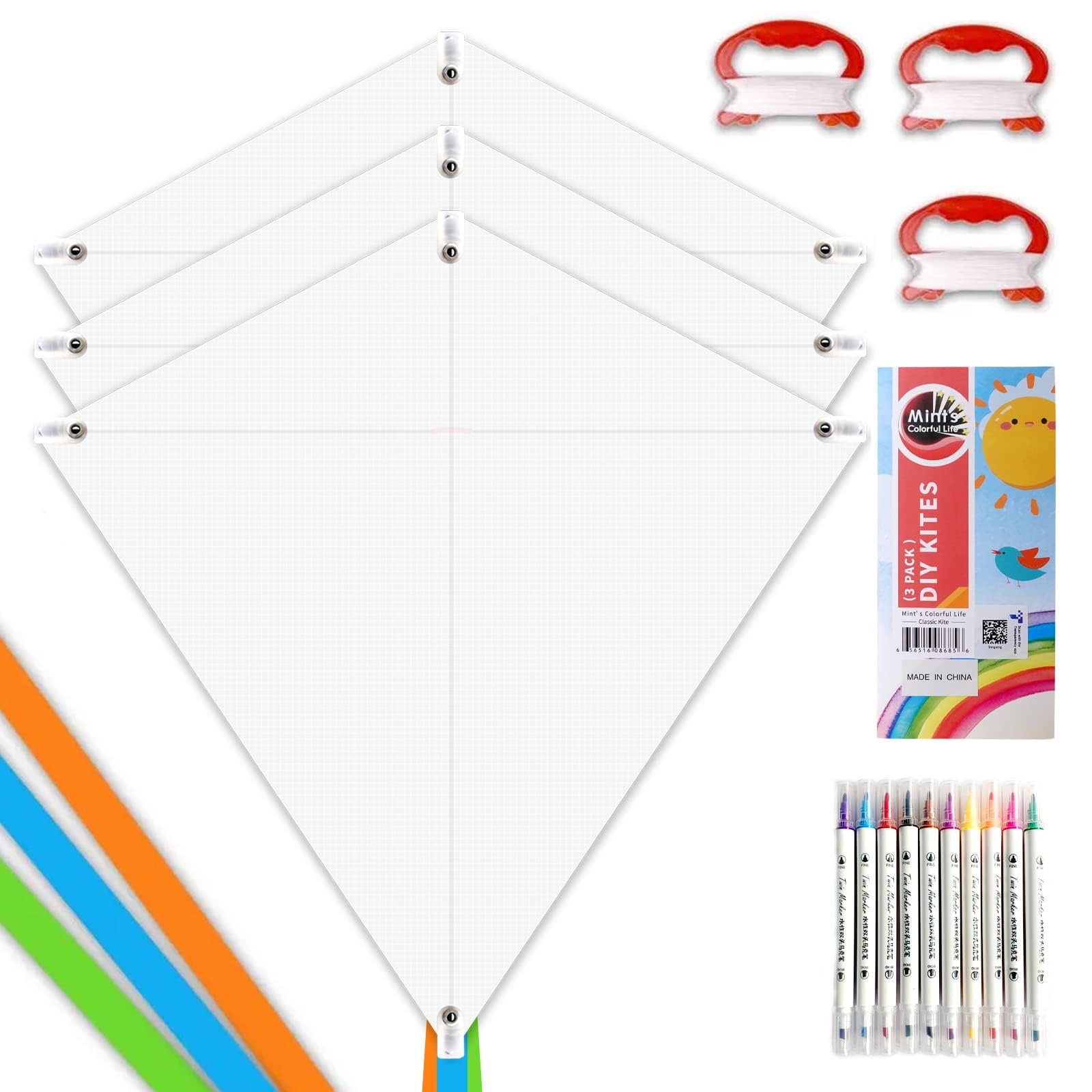 Mint's Colorful Life Children's Dragon Construction Kites, Craft Set, Flight Kites for Children, Single Line Kite Craft Kit, Pack of 3