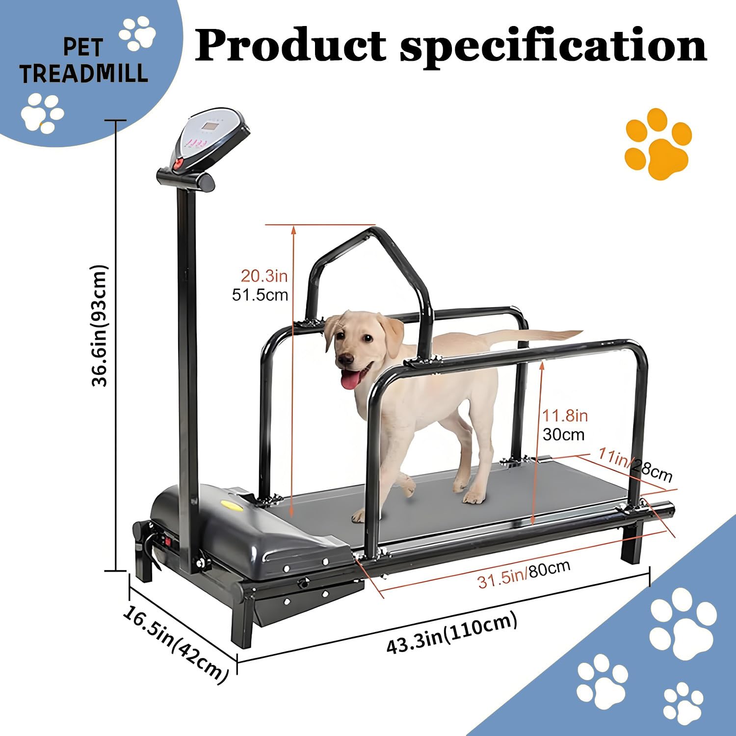 Hundelaufband für mittelgroße Hunde, Hundelaufband für kleine Hunde, Geschwindigkeitsbereich 1-6 km/h, Tragkraft 80 kg, leiser Motor für Hunde, Katzen und andere Haustiere