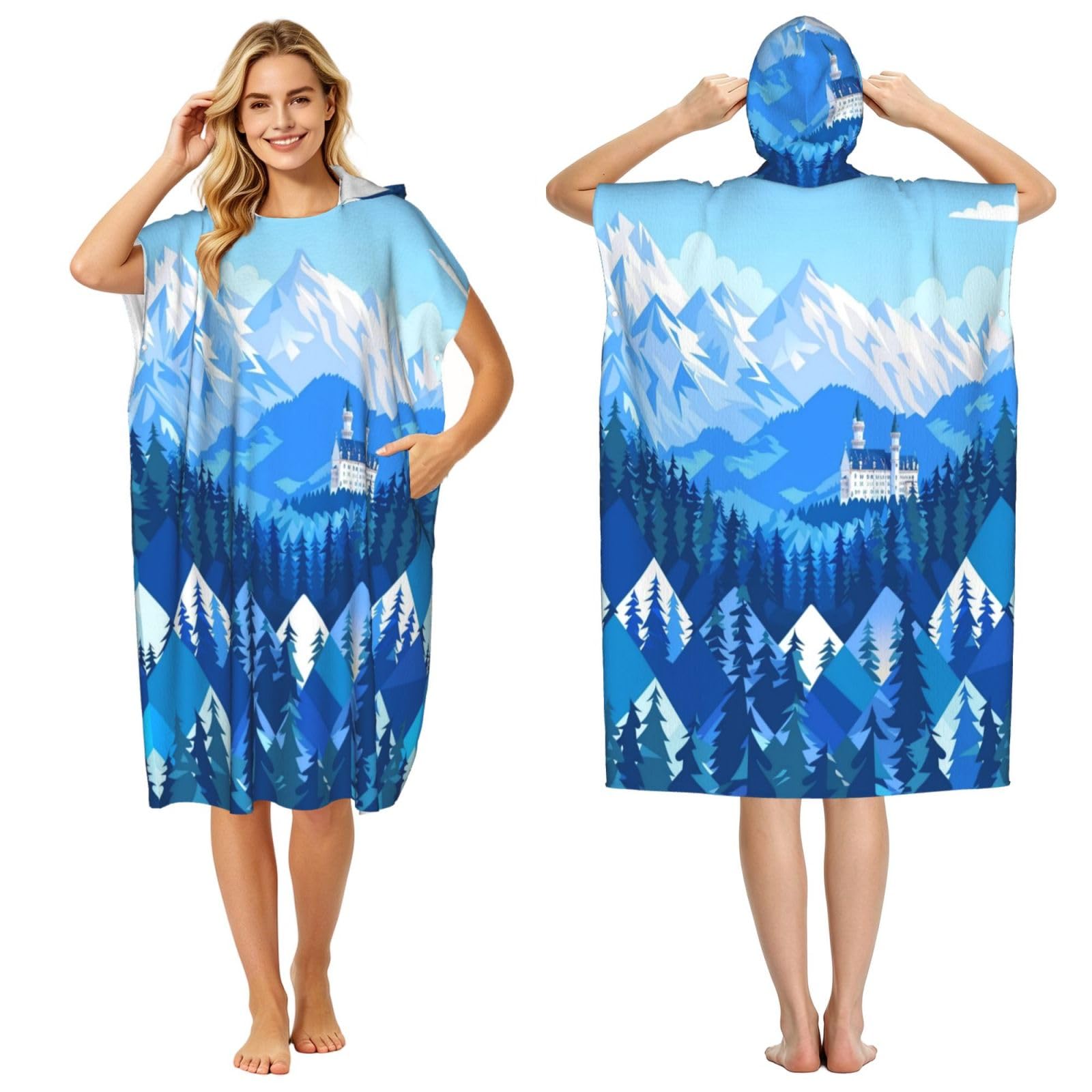 KLGRTJHK Baiyun Mountain Peak Adult Hooded Beach Poncho Towel 43"X35"