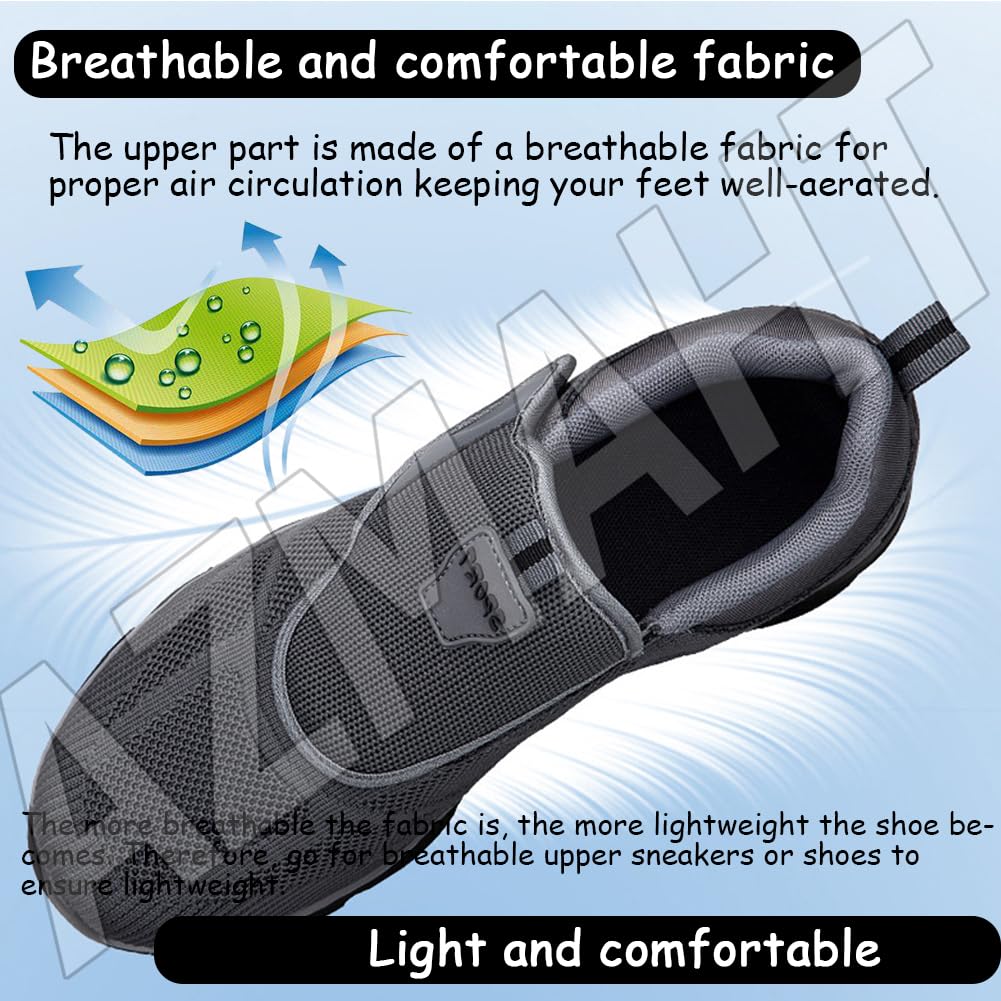 Scarpe Per Piedi Gonfi Uomo - Sneakers Traspiranti Con Lacci Regolabili, Nero