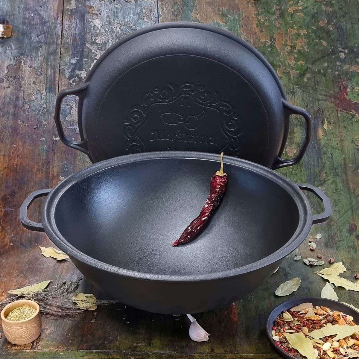 Dutch Oven in Ghisa 12 Litri – Pentola per BBQ, Camping e Fuoco – Pentola in Ghisa con Coperchio – Senza PFAS – Nera