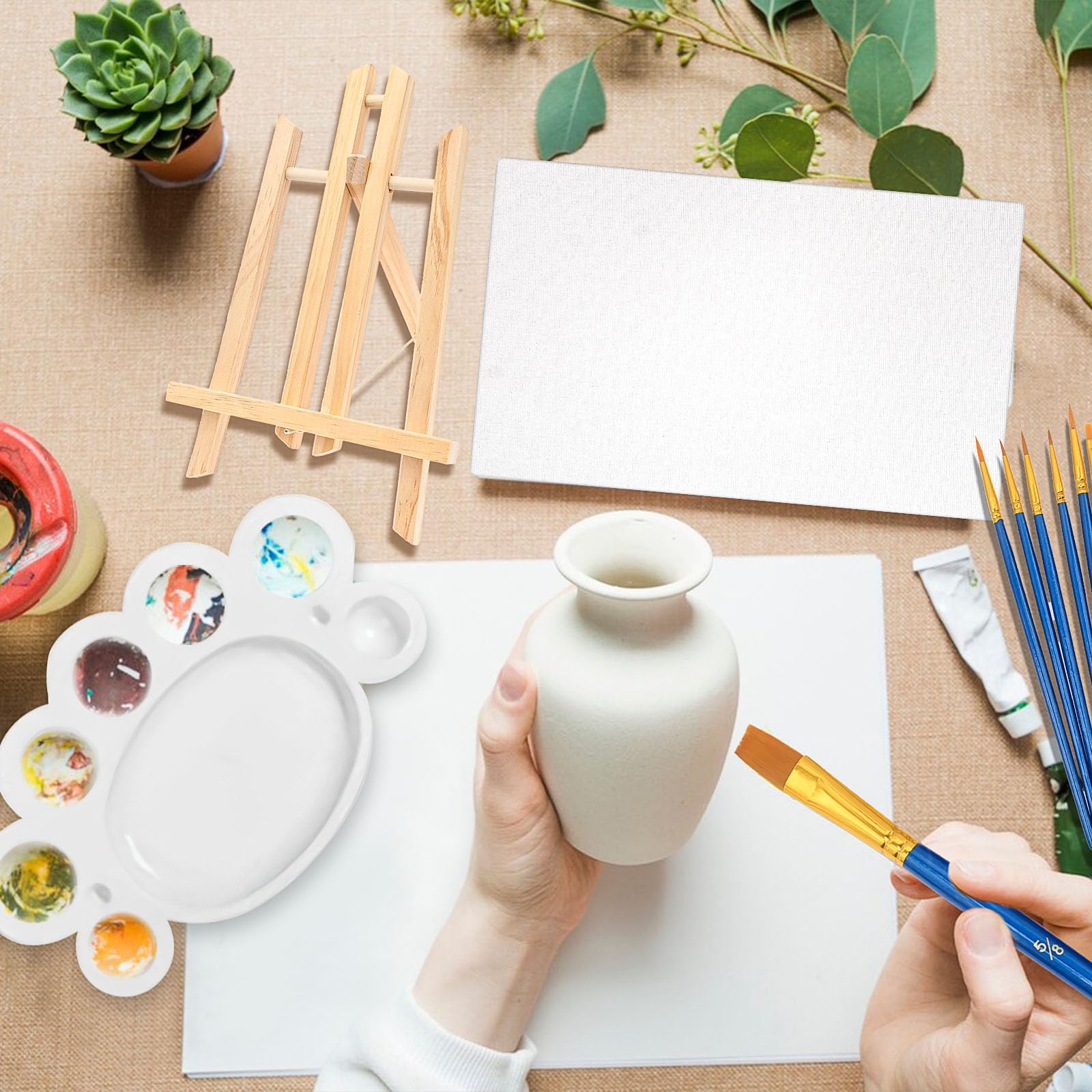 54 Pièces mini chevalets avec toile, kit de peinture