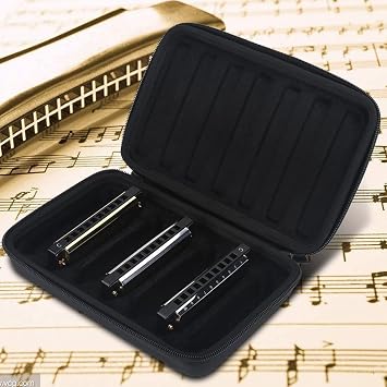 Harmonica Carrying Case, Zippered PU Leather, Harmonica Storage Bag, for 7 Harmonicas, Black, for Music Lovers, Travelers, and Hobbyists