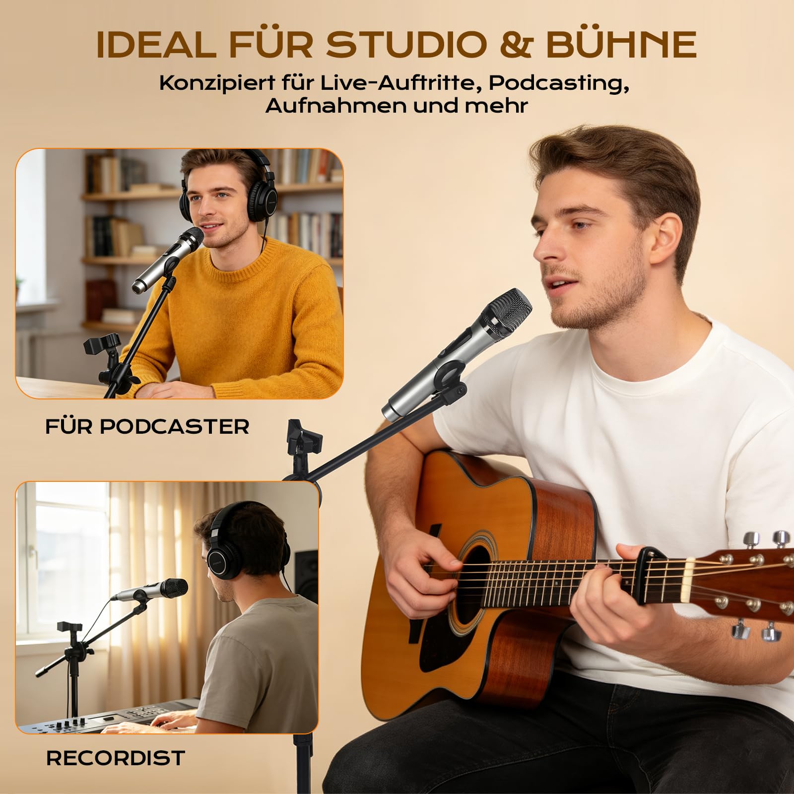 Doppeltes Mikrofonständer Einstellbare 80-180cm Mikrofonstativ Mikrofon Ständer mit 2 Mikrofonklemmen Einen mit Schwenkarmen Tragbar & Faltbar Stabilen Stand für Singen Studio Rundfunk (80-180cm)