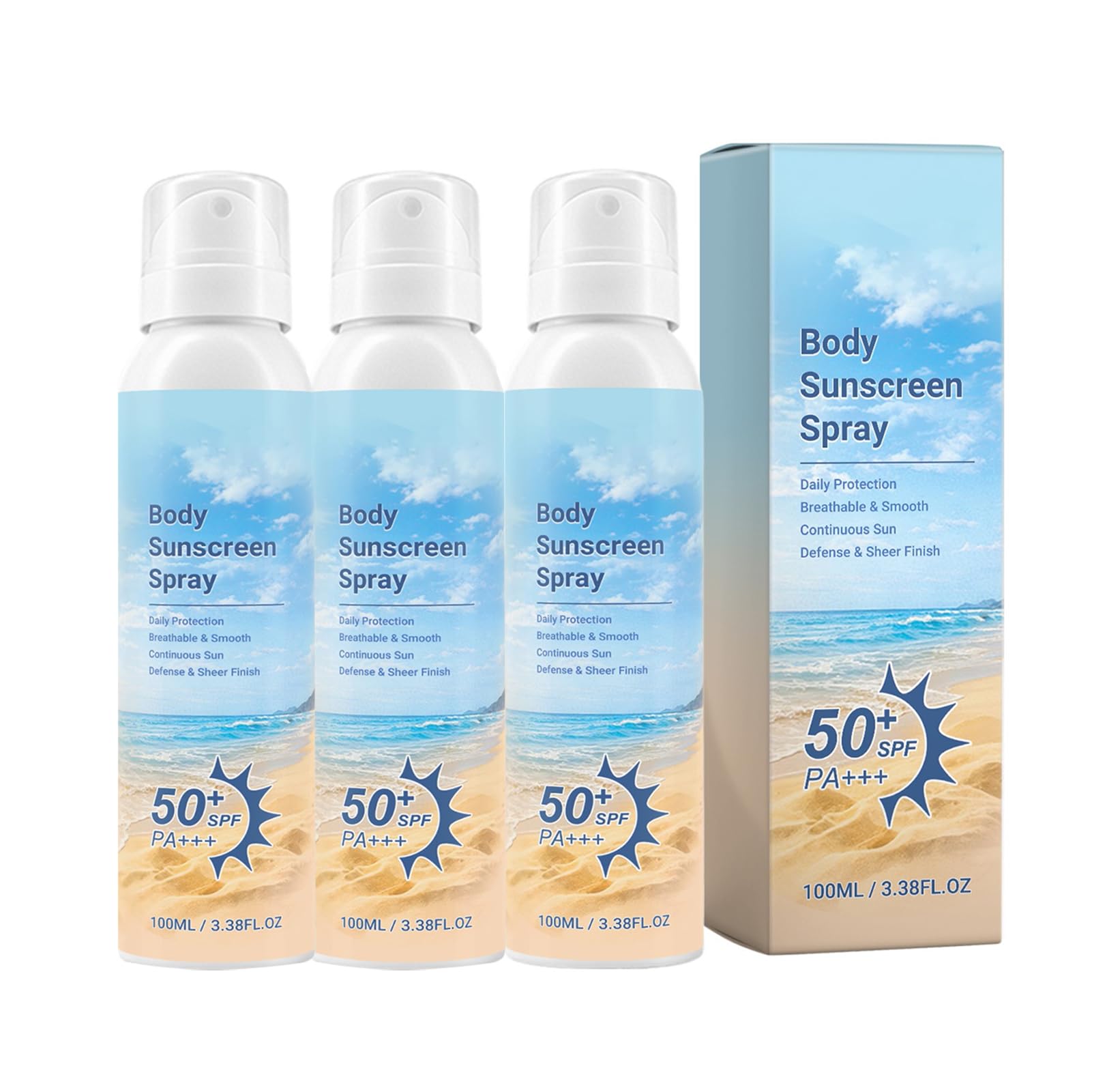 Outdoor Duo Schütz Sonnenspray mit SPF 50++Stark UV-Strahlen Abwehr, Wasserdichte Leichte Sprühformel für Sport und Reisen, Schutz vor Sonnenbrand & Pigmentflecken 100ml (3 PCS)