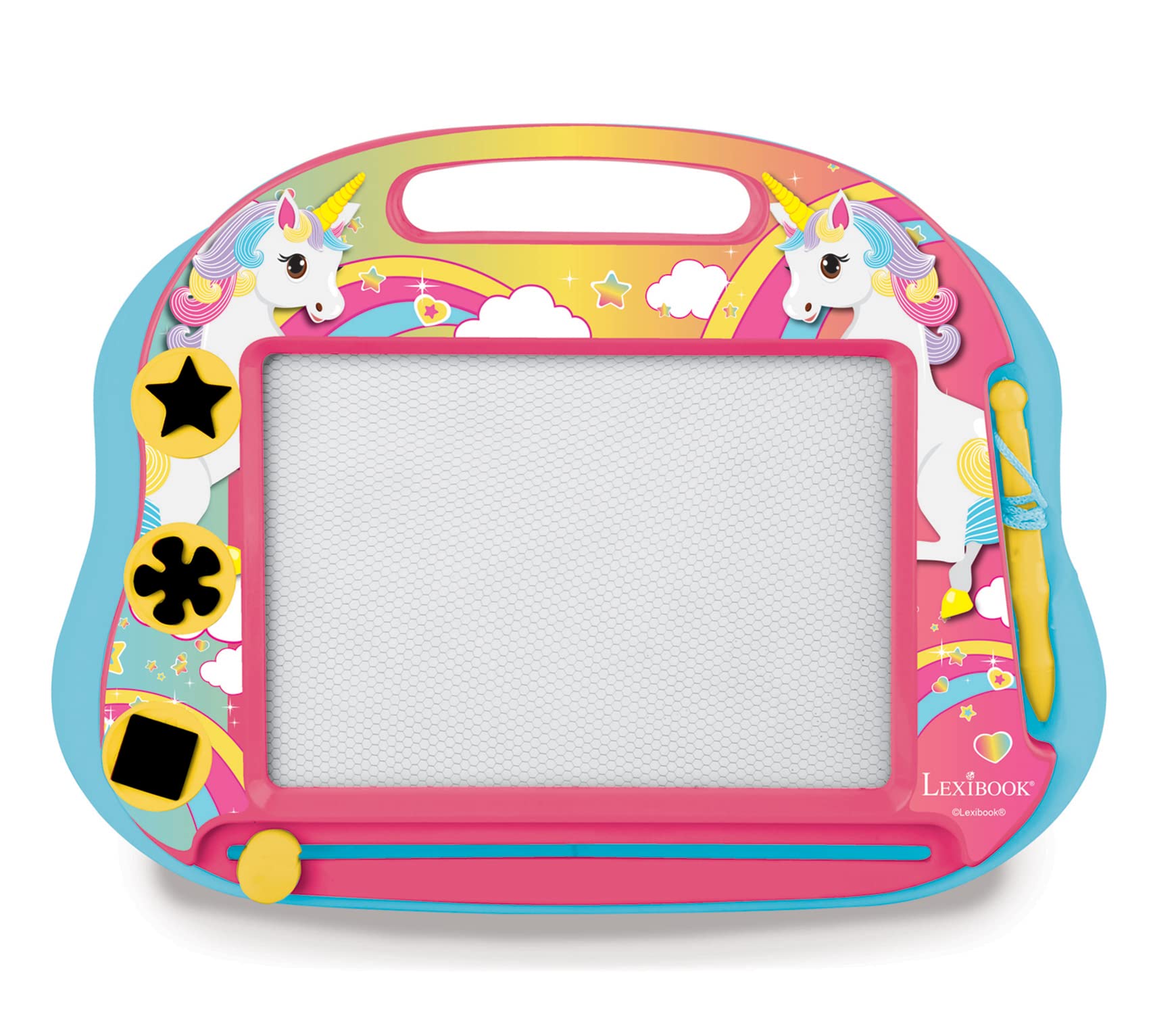 LEXIBOOK, Unicorn, Multicolour Magic Magnetic Drawing Board, Artistic Creative Toy for Girls Stylus Pen and Stamps, Pink/Blue, CRUNI550 - Image 2