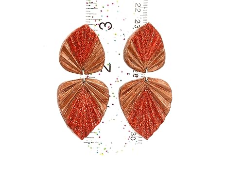 Miniatura 2 de Diva Earrings for Women and Girls, Brown and Red Leaf Dangle Earrings, Handmade Statement Earrings, Birthday Gifts for Women, Big Drop Earrings