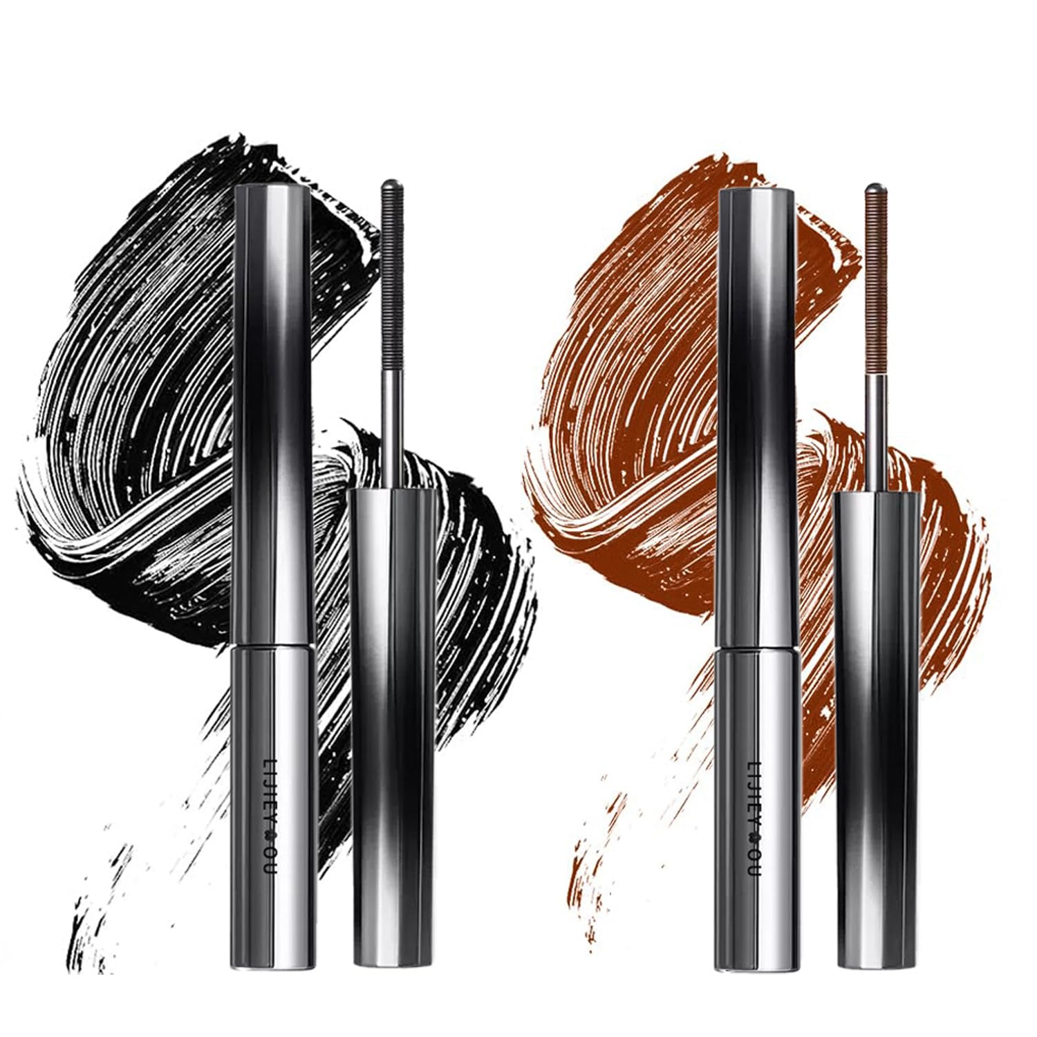 2PCS Doll Metal Curling Iron Strong Mascara, Curling Eyelash Long-Lasting Volume Waterproof, Smudge-Proof, No Flaking, No Clumping Magic 4D Silk Fiber Makeup (Black & Brown)