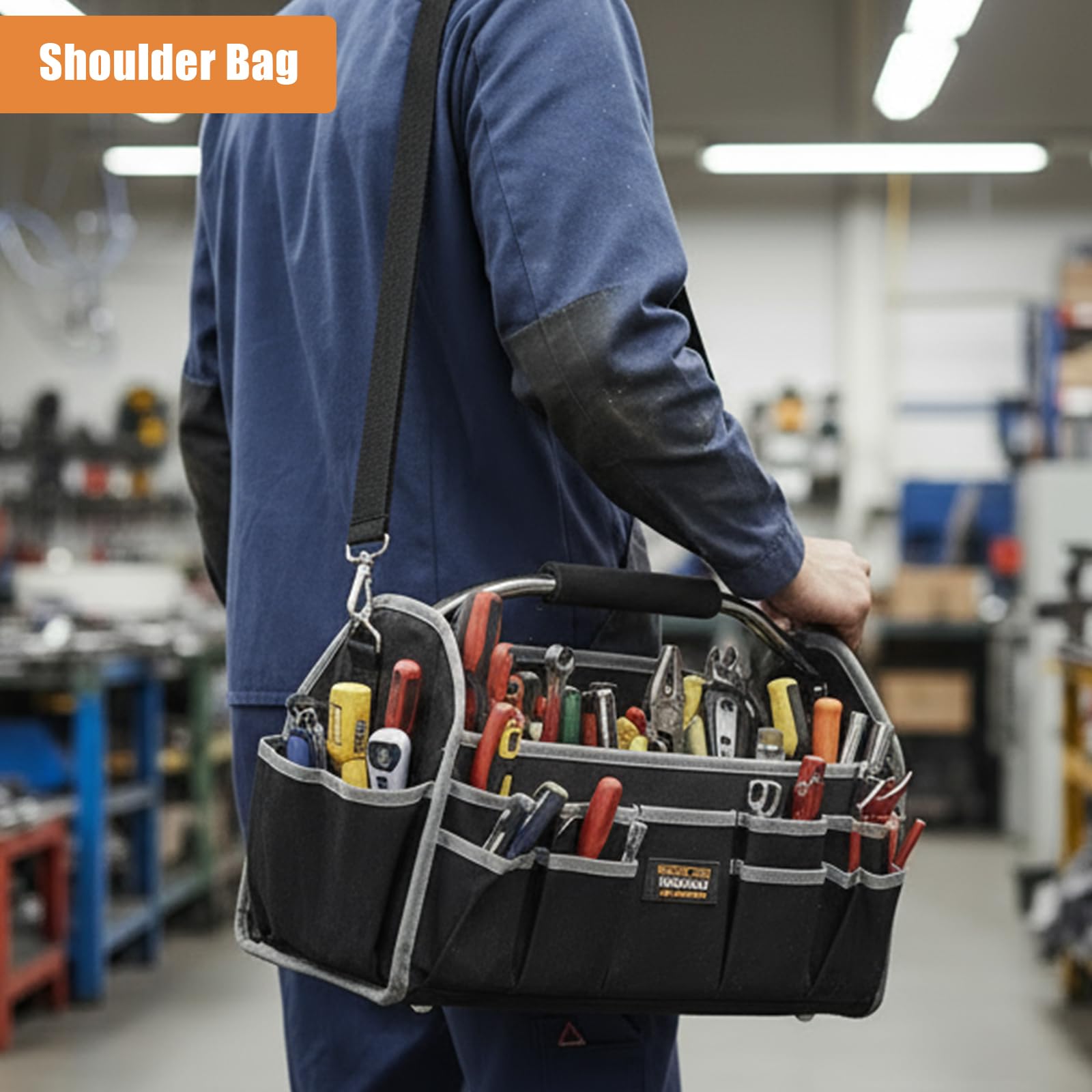 werkzeugtasche Werkzeugaufbewahrungsbox Geräumige Tasche mit mehreren Fächern, stabilem Griff und verstellbarem Schultergurt | Tragbare Werkzeugaufbewahrung für Profis | Geschenke für Männer