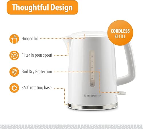 Miniatura 3 de Toastmaster Hervidor eléctrico de 1.7 litros, hervidor de té y café, calentador de agua eléctrico, calentador de agua inalámbrico, caldera de agua