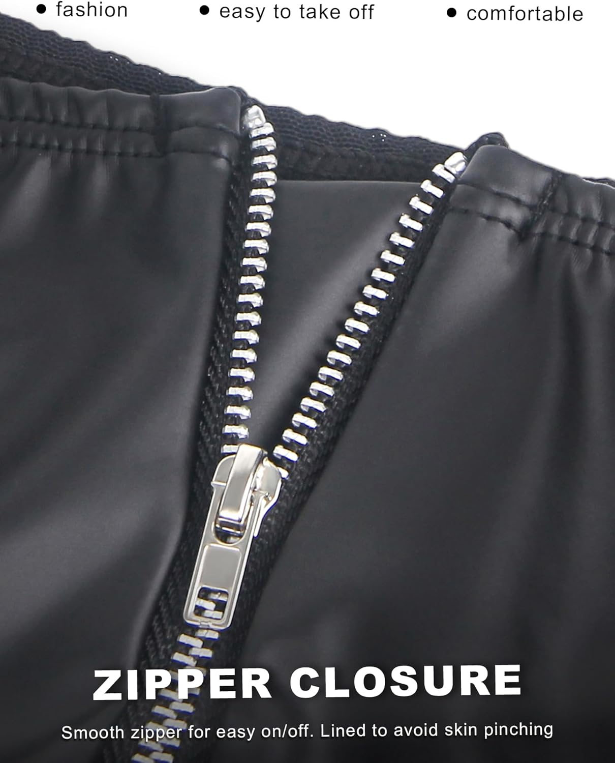 comeondear Women Faux Leather Zipper Panties Plus Size Mesh Back Bikini Underwear Black Low Rise Thong G-string Lady Tanga - Image 3