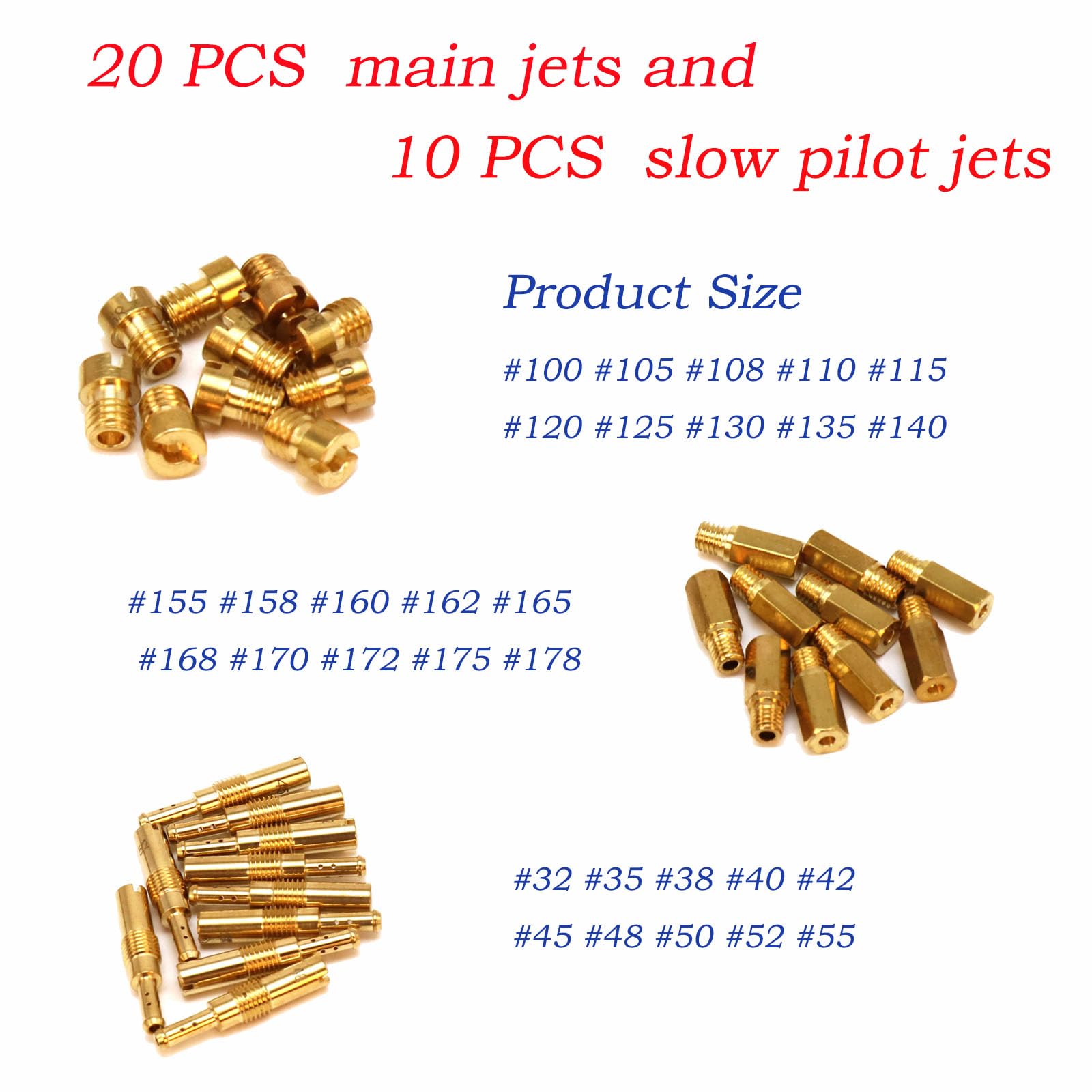 30 Pezzi Kit per carburatore, con 10 getti a pilota lento #32-55 e 20 getti principali carburatore M5/M6#100-178, getti carburatore Keihin PE PWK CVK OKO KOSO