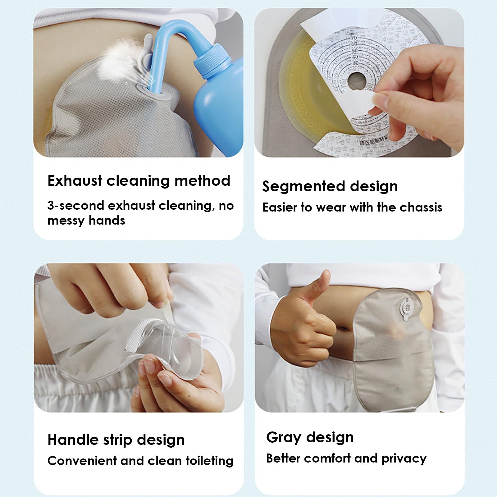 10 Bolsas de Colostomía, Bolsas de Ostomía de Una Pieza, Suministros para Ostomía, de 20 Mm a 70 Mm, Recortables a Medida, Bolsa Drenable con Cierre y Orificio de Escape