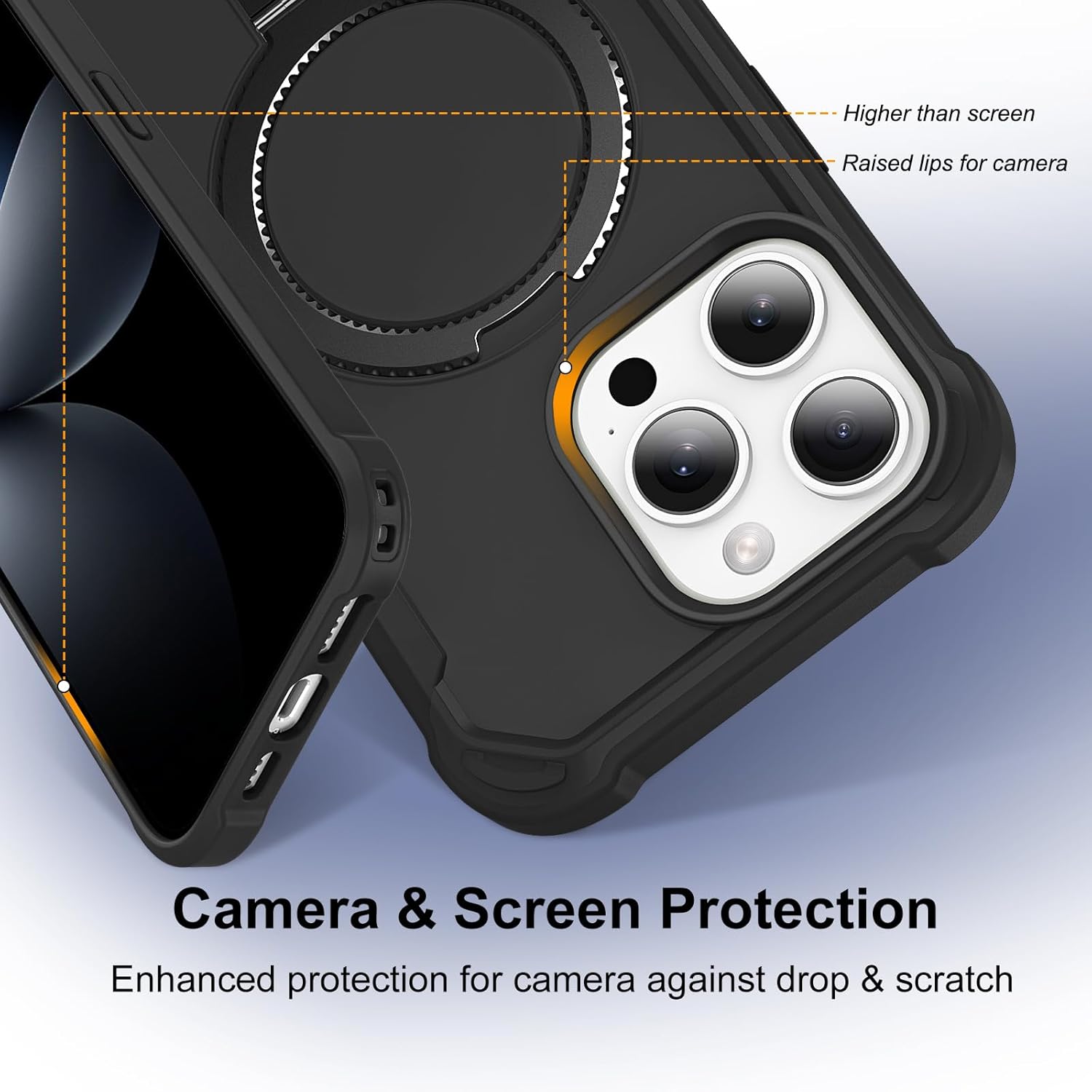 Compatible with iPhone 14 Pro Max Case with Invisible Magnetic Kickstand [Compatible with MagSafe] [10-FT Military Drop Protection] Hard Back Soft Edge Promax Case 6.7 Inch, Black