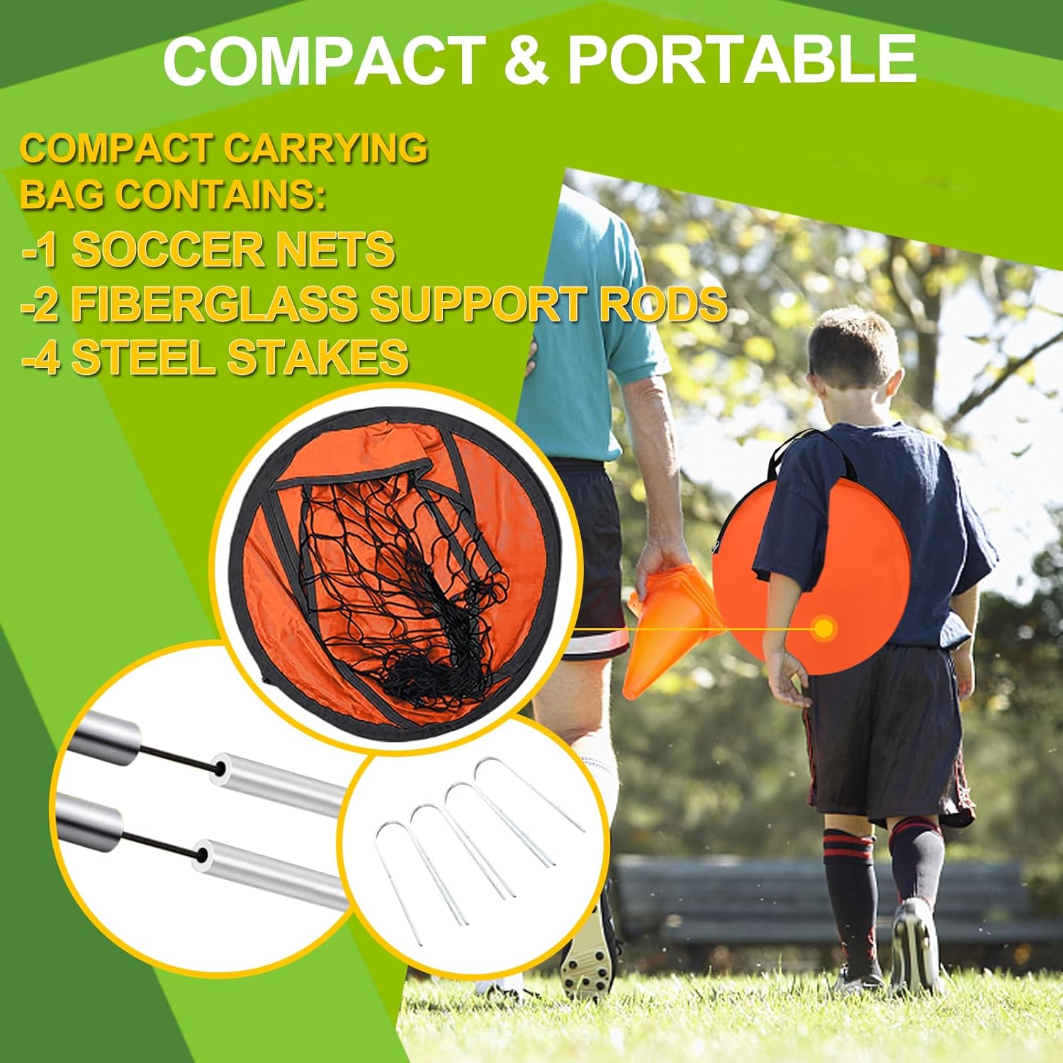 EVERRUSH Pop Up Soccer Goals Nets for Backyard Beach Soccer Training Net Mini Portable Foldable Lightweight Indoor + Outdoor Football Goal with Carry Bag