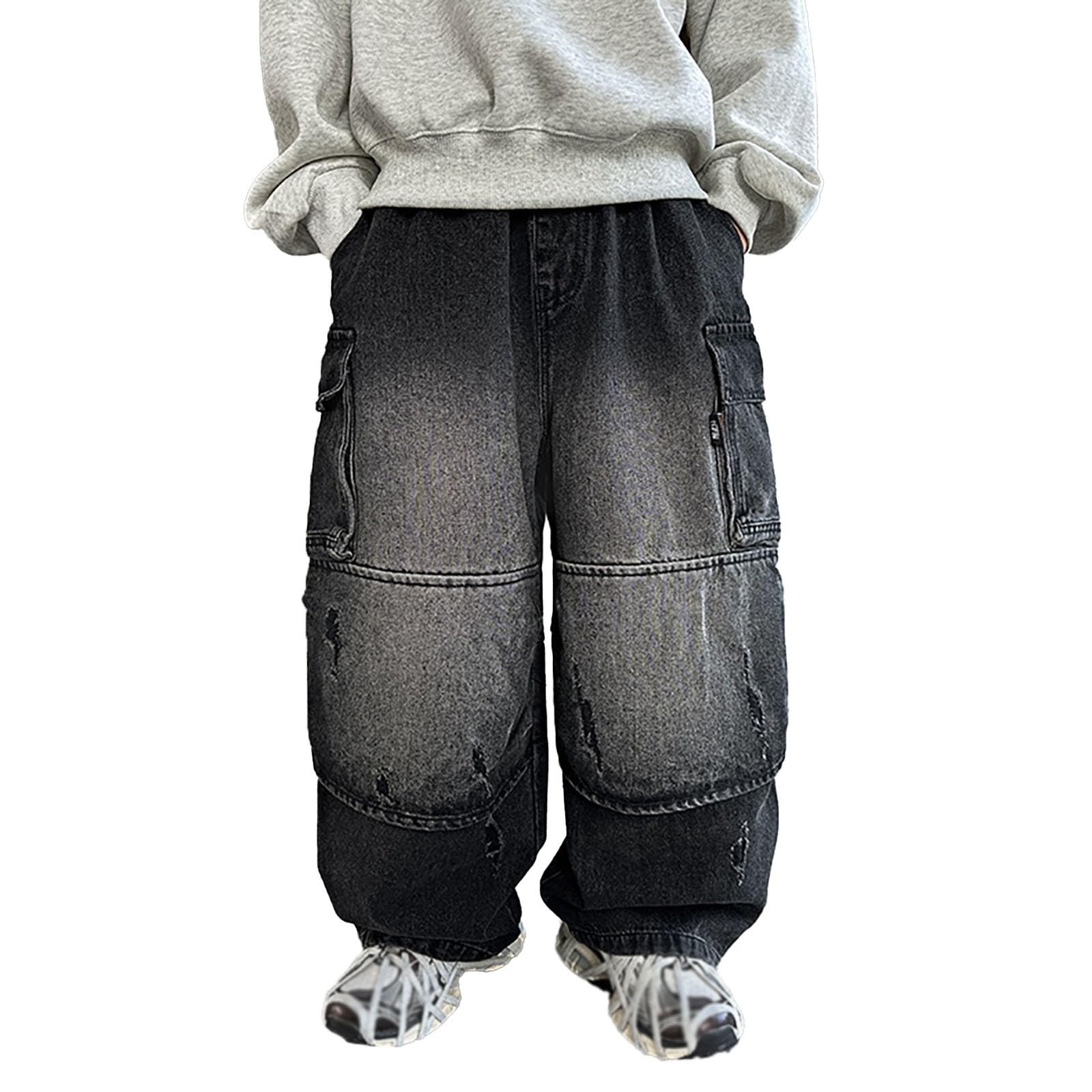 Generico Pantaloni Bambino - Jeans Cargo per Bambini Pantaloni da Lavoro Resistenti Pantaloni Lunghi Casual in Denim con Elastico in Vita Comodi Outfit per Autunno Inverno E Primavera