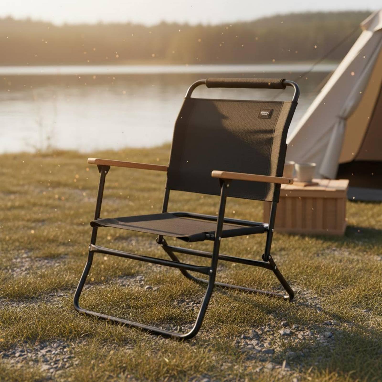MERIGLARE Campingstuhl Faltbarer Stuhl Klappstuhl Tragbarer Sitz mit Rückenlehne Und Armlehnen aus Metallrahmen für Camping Picknick Garten Reisen Terrasse Festival Geeignet, Khaki
