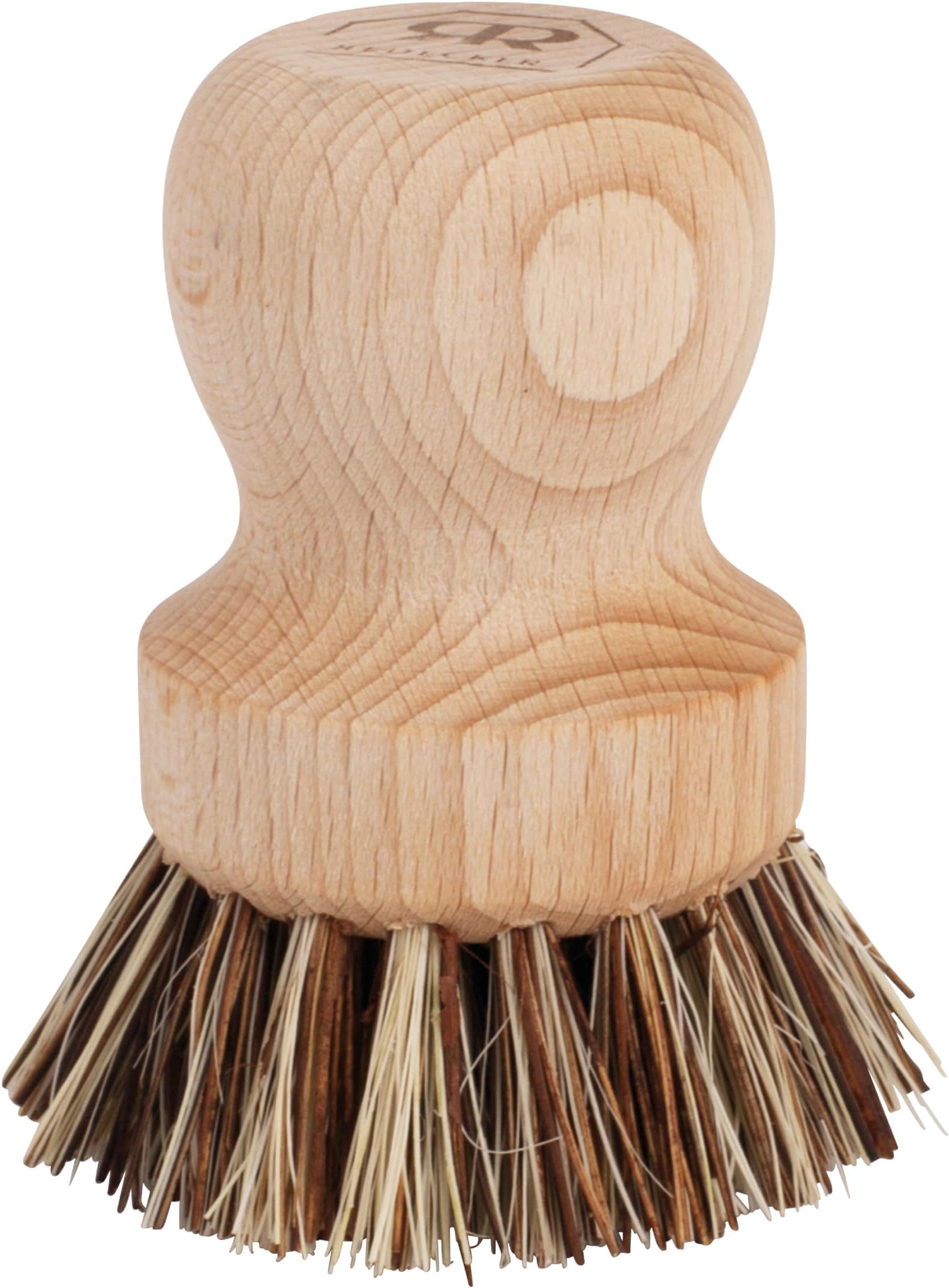Redecker Pot Brush, Union Fiber, Single Heavy Duty Scrub Brush for Pots, Cast Iron & Baked-On Residue, Beechwood, 2.6-Inch Round, Made in Germany