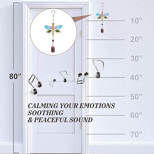 Miniatura 4 de GORGECRAFT Campana de viento con forma de libélula de metal y cristal, campana de viento musical de 14.2 pulgadas, romántica y colorida con forma de