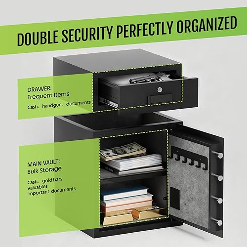 Miniatura 4 de KAER Caja de seguridad ignífuga de 5.1 pies cúbicos impermeable con cajón, 3 métodos de desbloqueo, alerta de vibración y modo silencioso, cajas