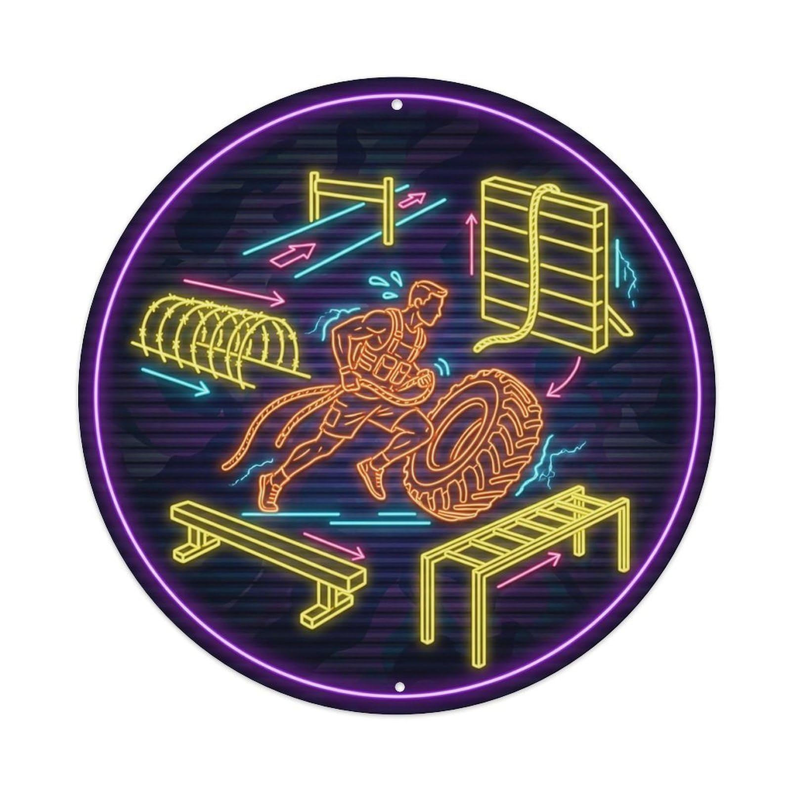 Vintage Faux Neon Gym Retro Bodybuilding Bootcamp Metal Tin Sign