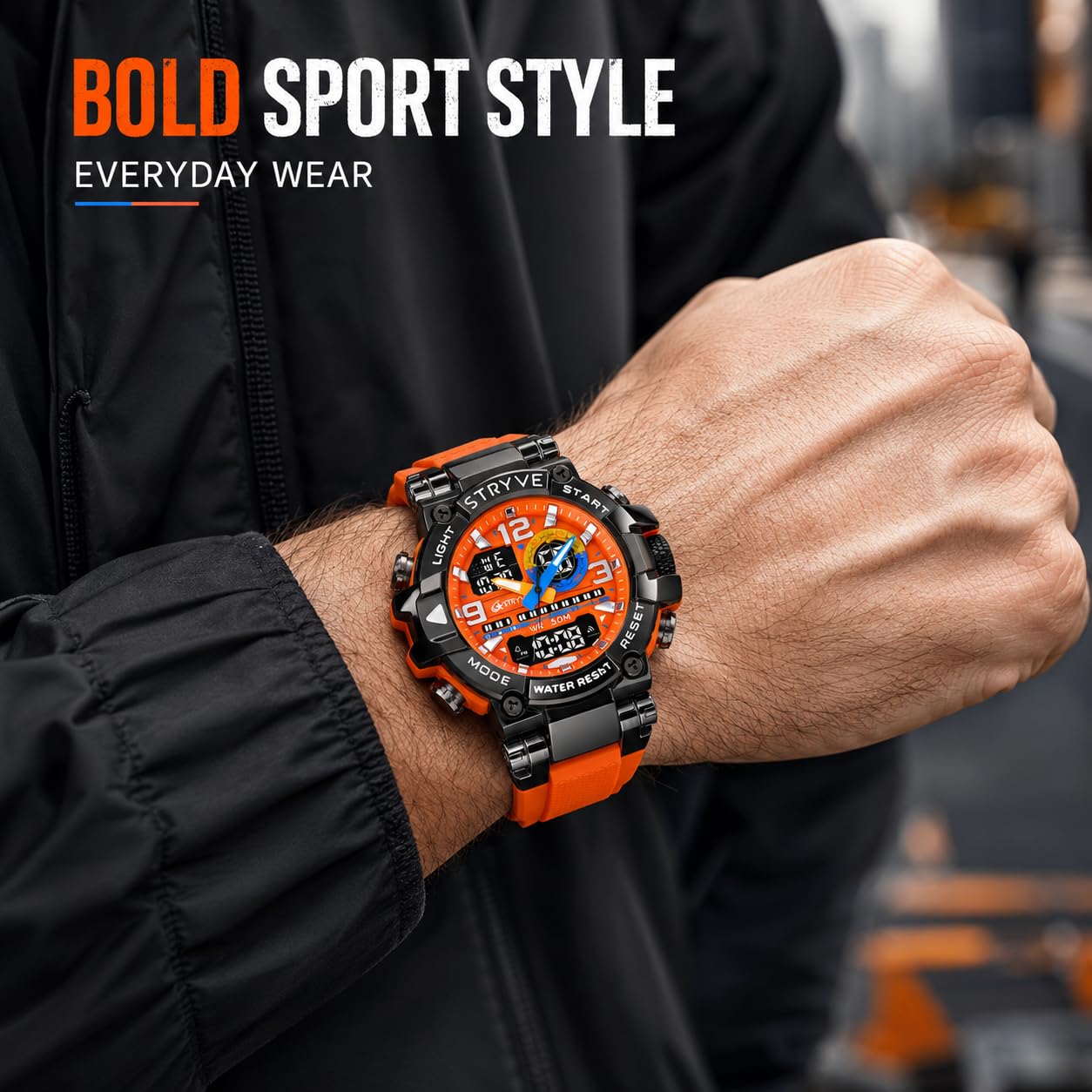 MASTOP Montre de sport colorée pour homme - Grand cadran - 55 mm - Étanche jusqu'à 50 m - Étanche jusqu'à 50 m - Style militaire - Affichage de la date - Alarme LED - Robuste - Pour l'entraînement, la