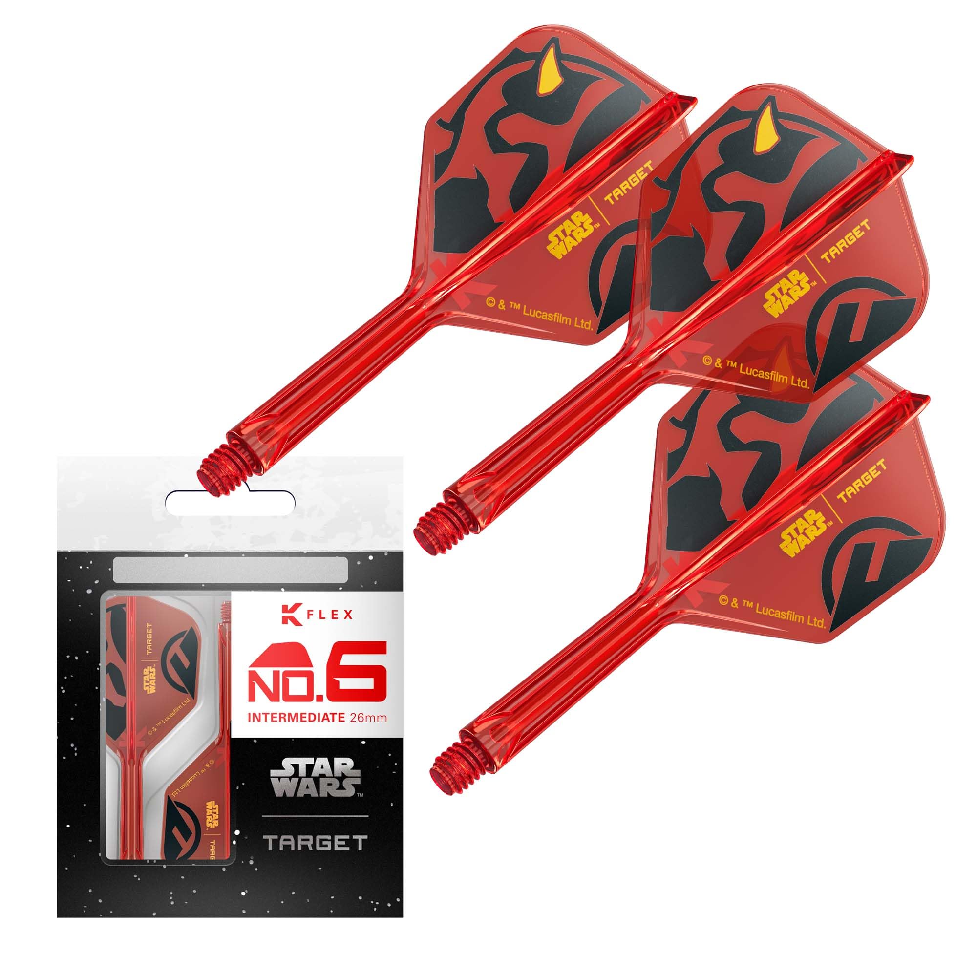 Target Darts Star Wars Darth Maul K Flex Integrated Dart Flights & Shafts | Pack of 3 K-Flex, No.6 | Disney K-Flex Accessories, Intermediate (26mm)