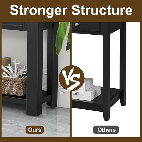 Miniatura 6 de kinbor Mesa de sofá larga  Mesas consola negra de 60 pulgadas para sala de estar, mesa de pasillo con 4 cajones, mesa de entrada de madera moderna