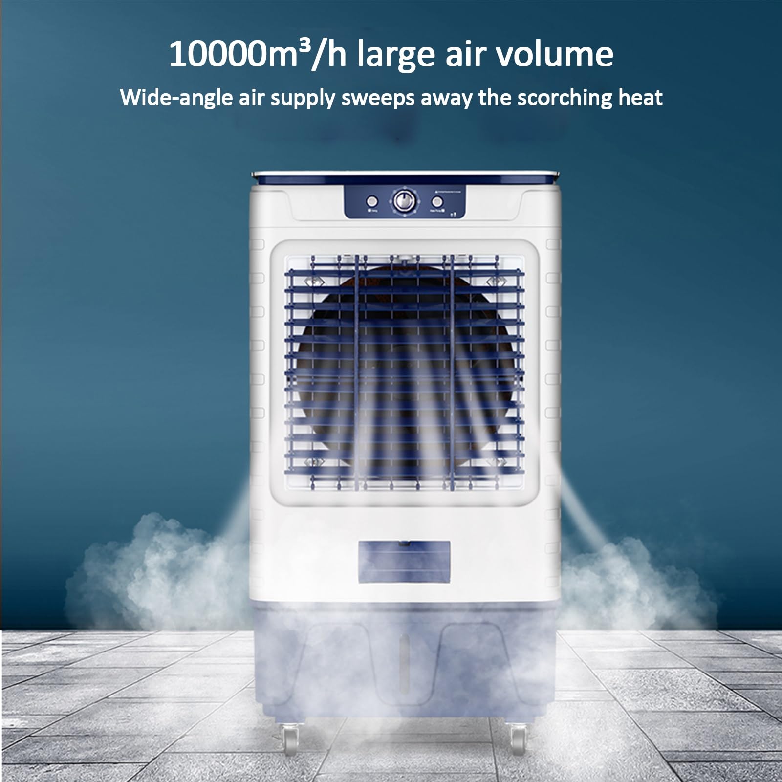 Generico Raffrescatore evaporativo, Flusso d'Aria Elevato 10000 m³/h, Serbatoio da 80 Litri, Oscillazione a 120°, 3 velocità, per Raffreddamento di Garage, Interni ed Esterni.