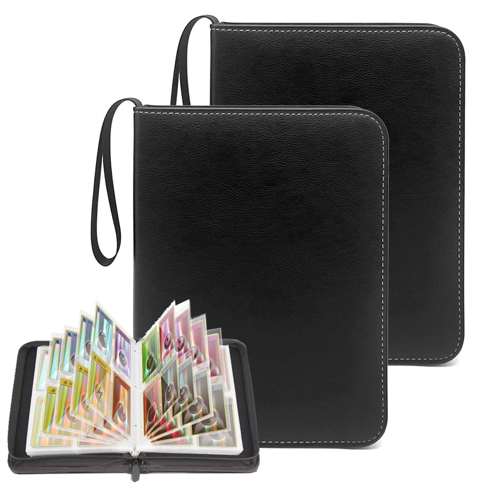 Card Binder 4 Pocket,Trading Card Binder with 50 Removable Sleeves,400 Pocket TCG Binder Album,Football Card Binder with Waterproof PU Cover（Black）