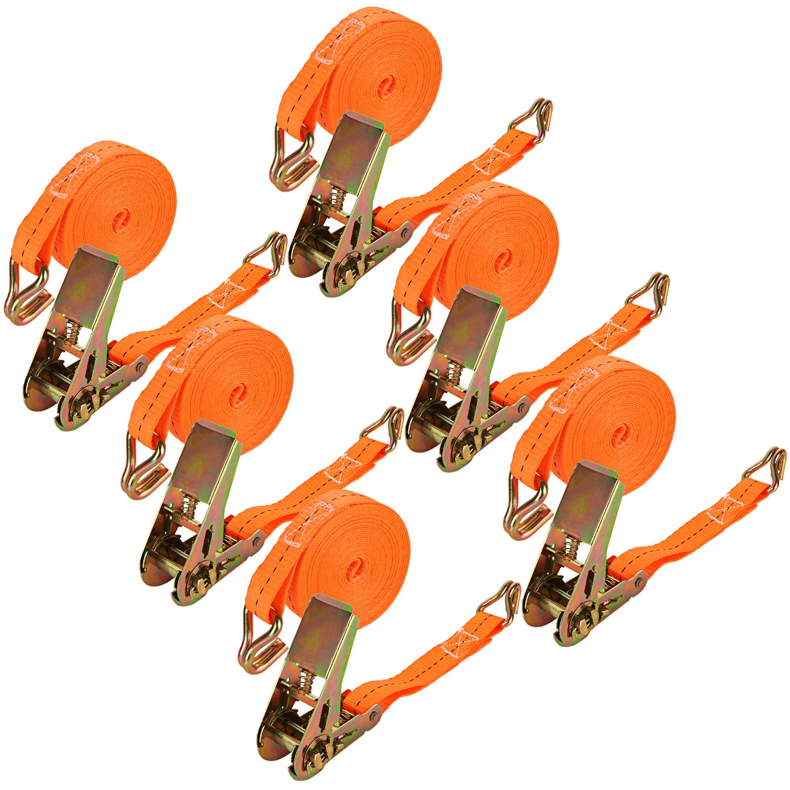 6 cinghie a cricchetto resistenti con ganci, 5 m x 25 mm, cinghie con resistenza alla rottura 800 kg, piccola cinghia regolabile a cricchetto per furgoni, moto, camion e rimorchi