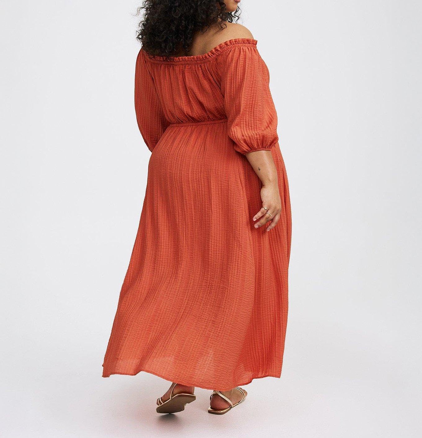 Torrid Women's Plus Size Textured Viscose Off-Shoulder Maxi Dress