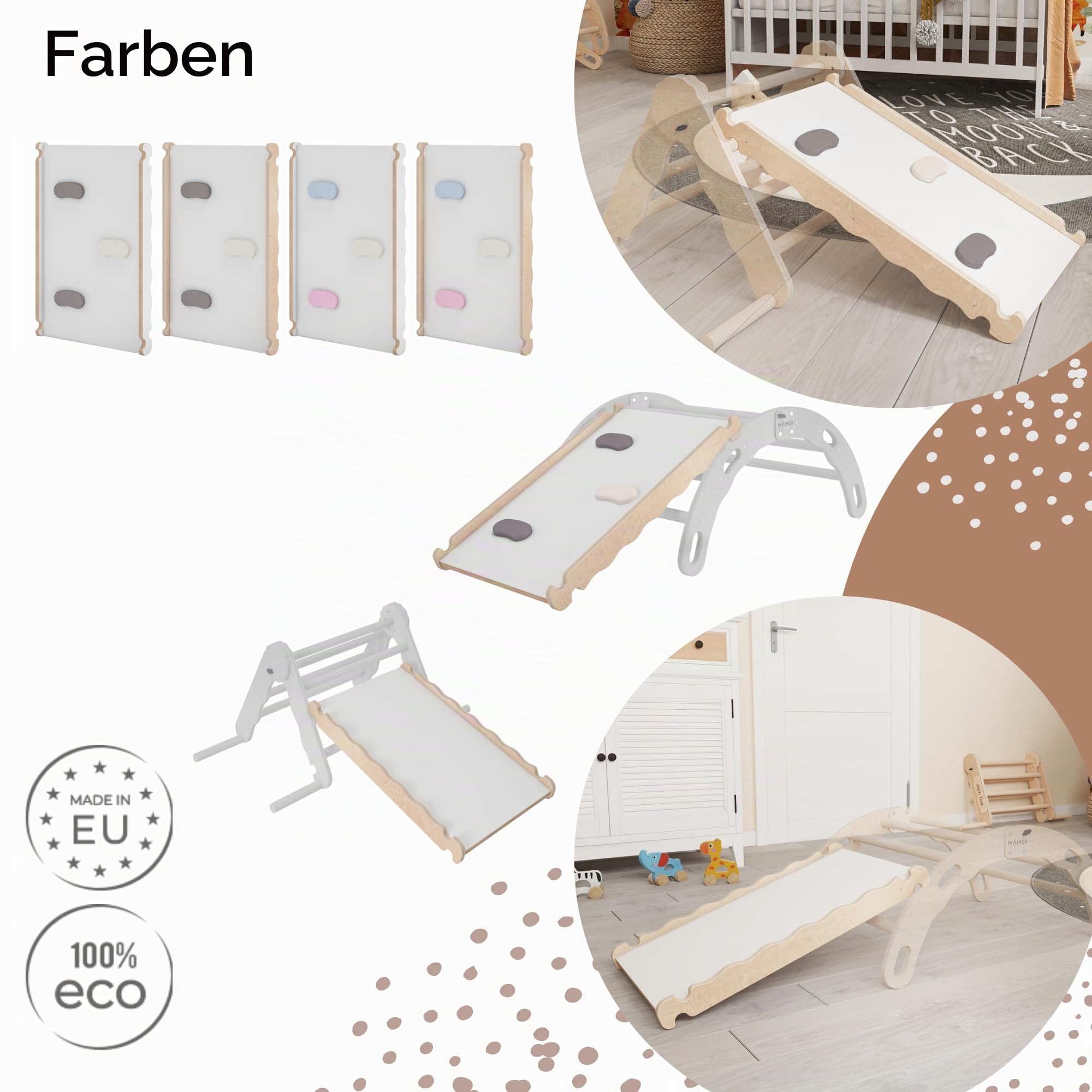 MAMOI® Rutsche Indoor, Rutschbrett für Klettergerüst, Kinderrutsche aus Holz für Kletterdreieck und Kletterbogen, Holzrutsche/Yarnwood für Baby ab 1 Jahr und 2/3 Jahre, Montessori