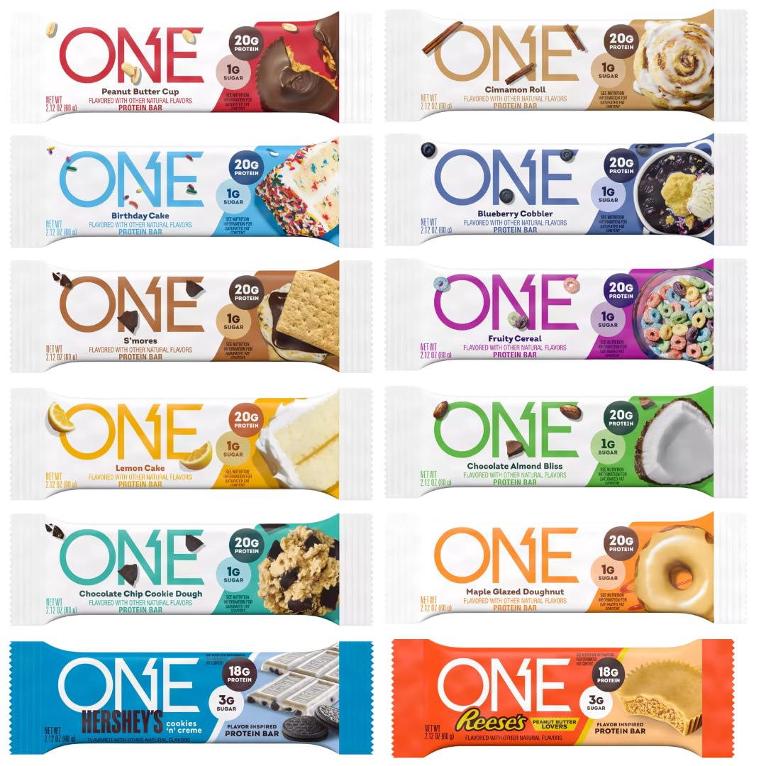 ONE Protein Bars, Sampler Variety Pack, Gluten Free 20g Protein, Only 1g Sugar, 2.12 Oz Bars (8, Variety)