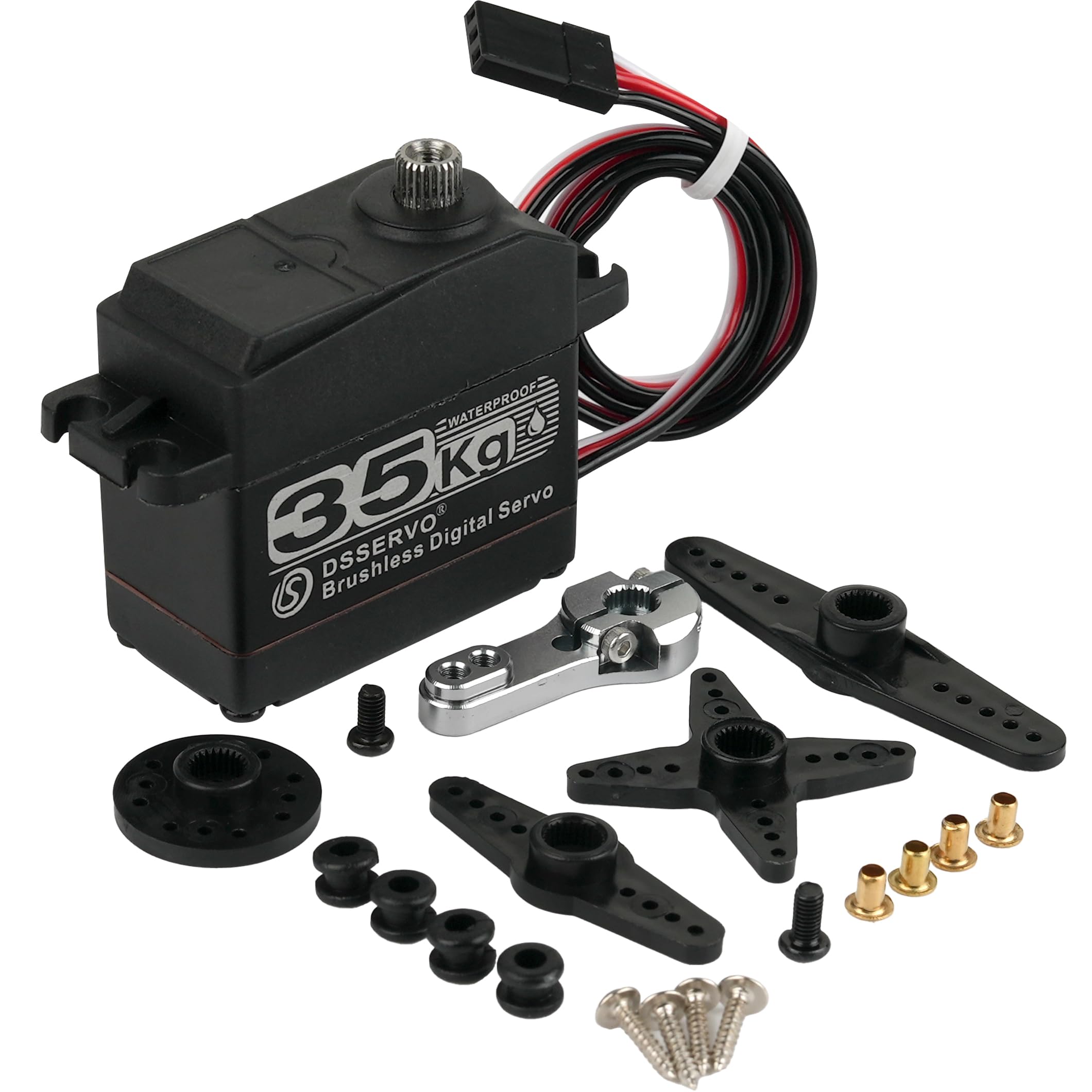 Servo sin escobillas de alta velocidad de 35 kg, motores de doble rodamiento, engranaje de acero inoxidable de metal de alto par, servo digital impermeable IP67 para Arduino robótico RC escala