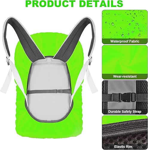 Miniatura 9 de LAMA 2 fundas impermeables de lluvia para mochila, protector reflectante a prueba de lluvia para antipolvo y antirrobo, L 41L-55L negro y azul